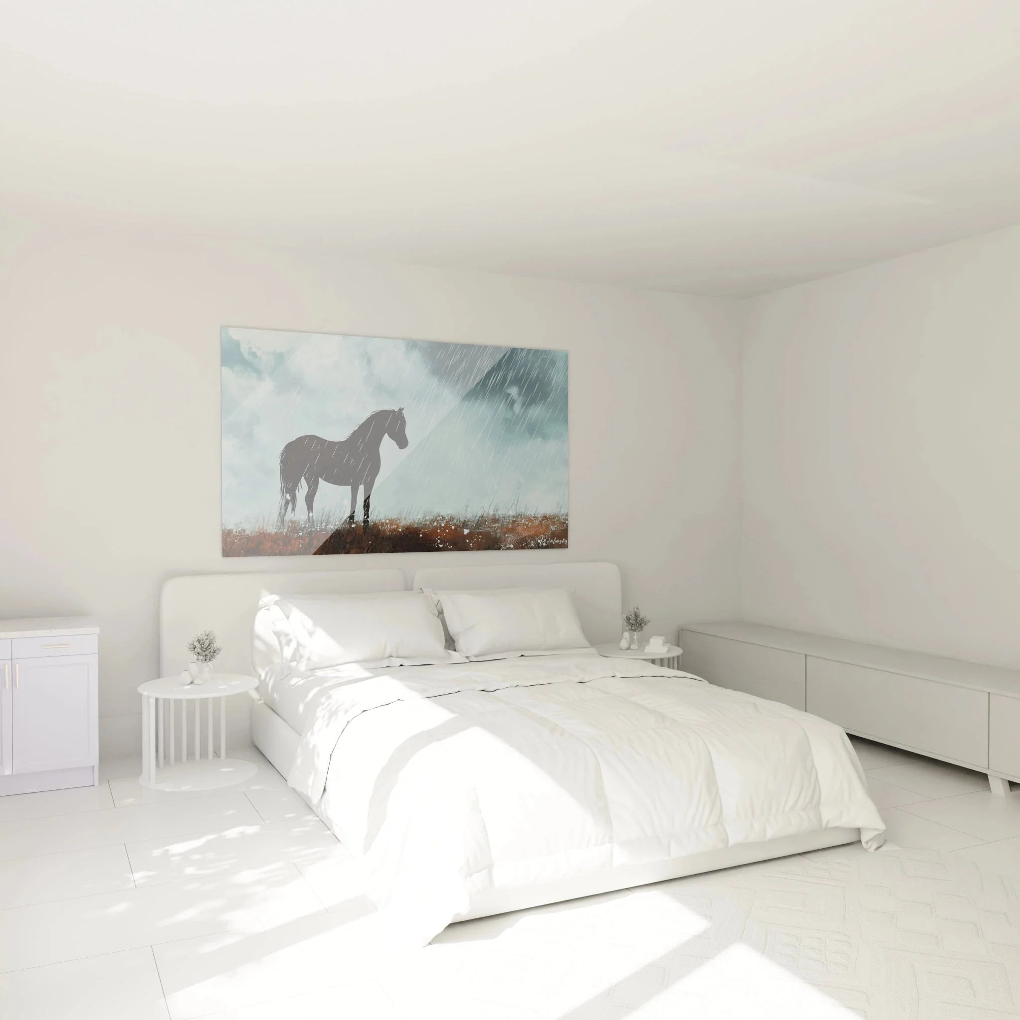 Schlafzimmer Wanddekoration Pferd Silhouette Regen romantische Kunstdruck Atmosphäre
