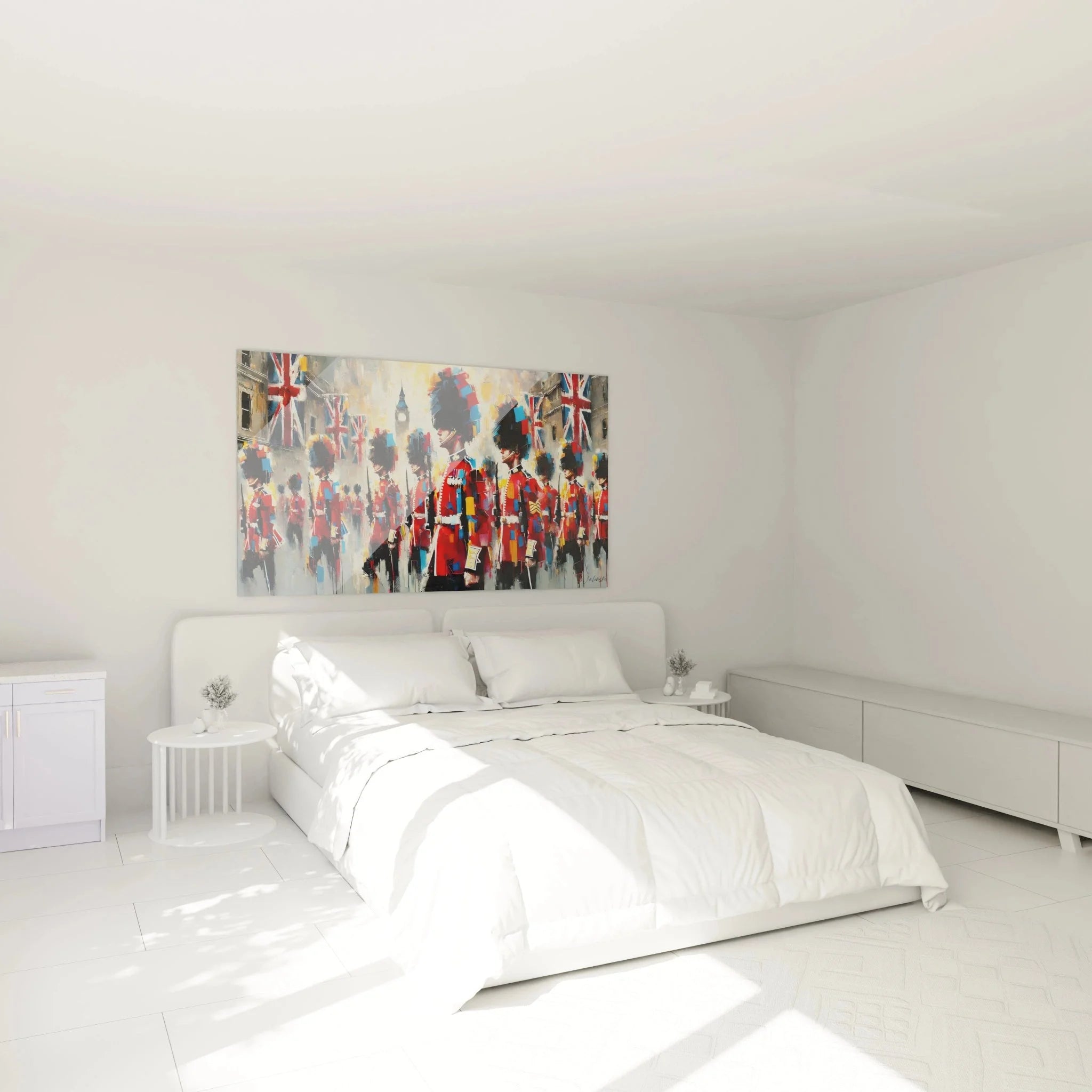 Schlafzimmer Dekoration mit Wandbild Britische Garde London Royal Guards moderne Wandkunst