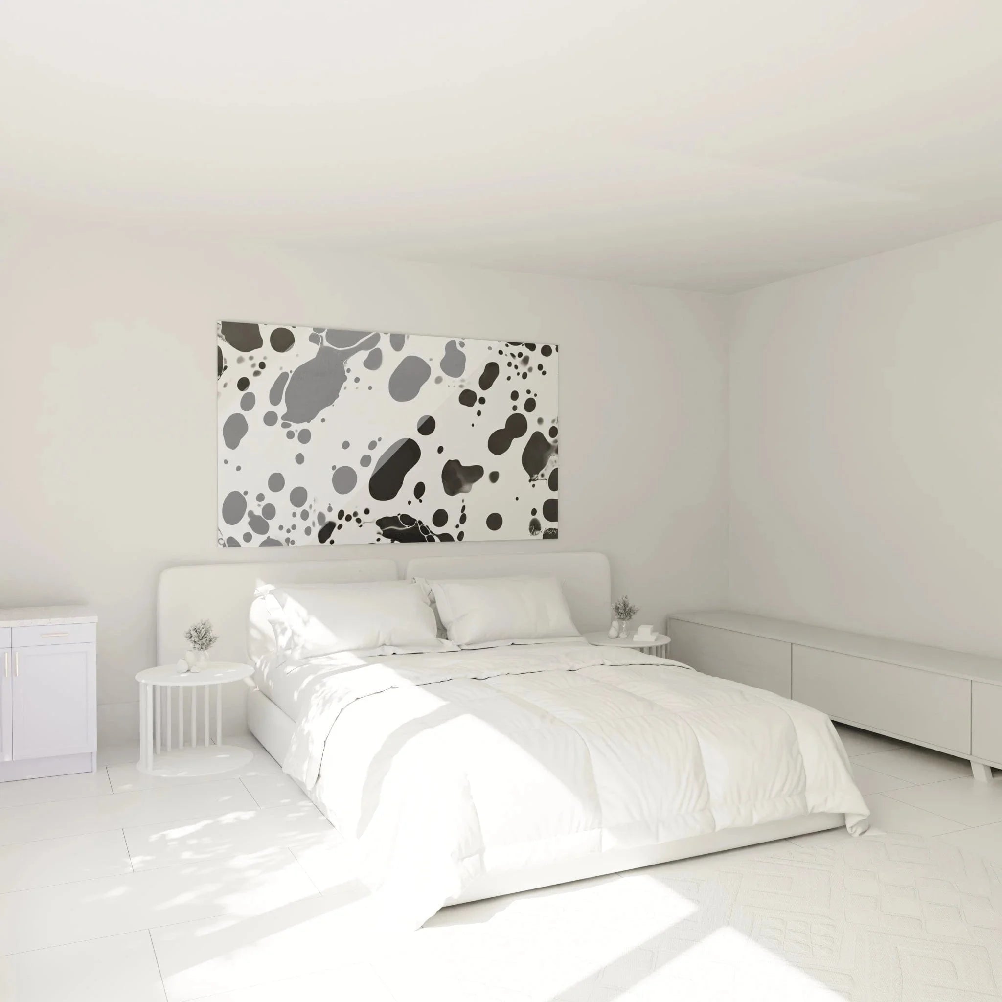 Schlafzimmer Wandbild Dalmatiner Punkte schwarz-weiß minimalistisch modern Einrichtung