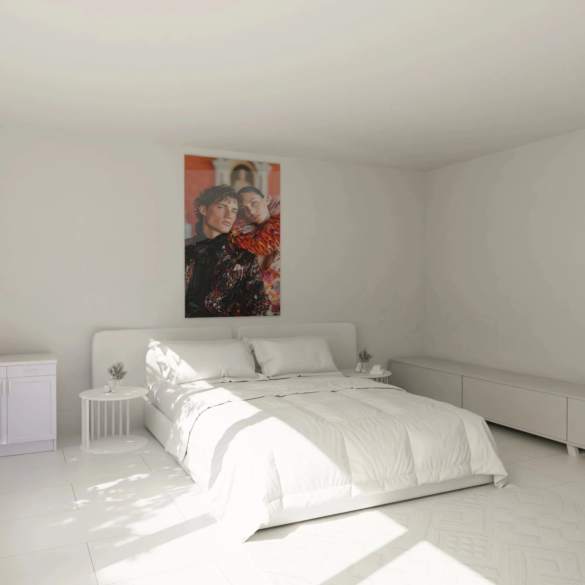 Schlafzimmer Wandbild Männerpaar Modeportrait - elegante Raumgestaltung mit maskuliner Ästhetik