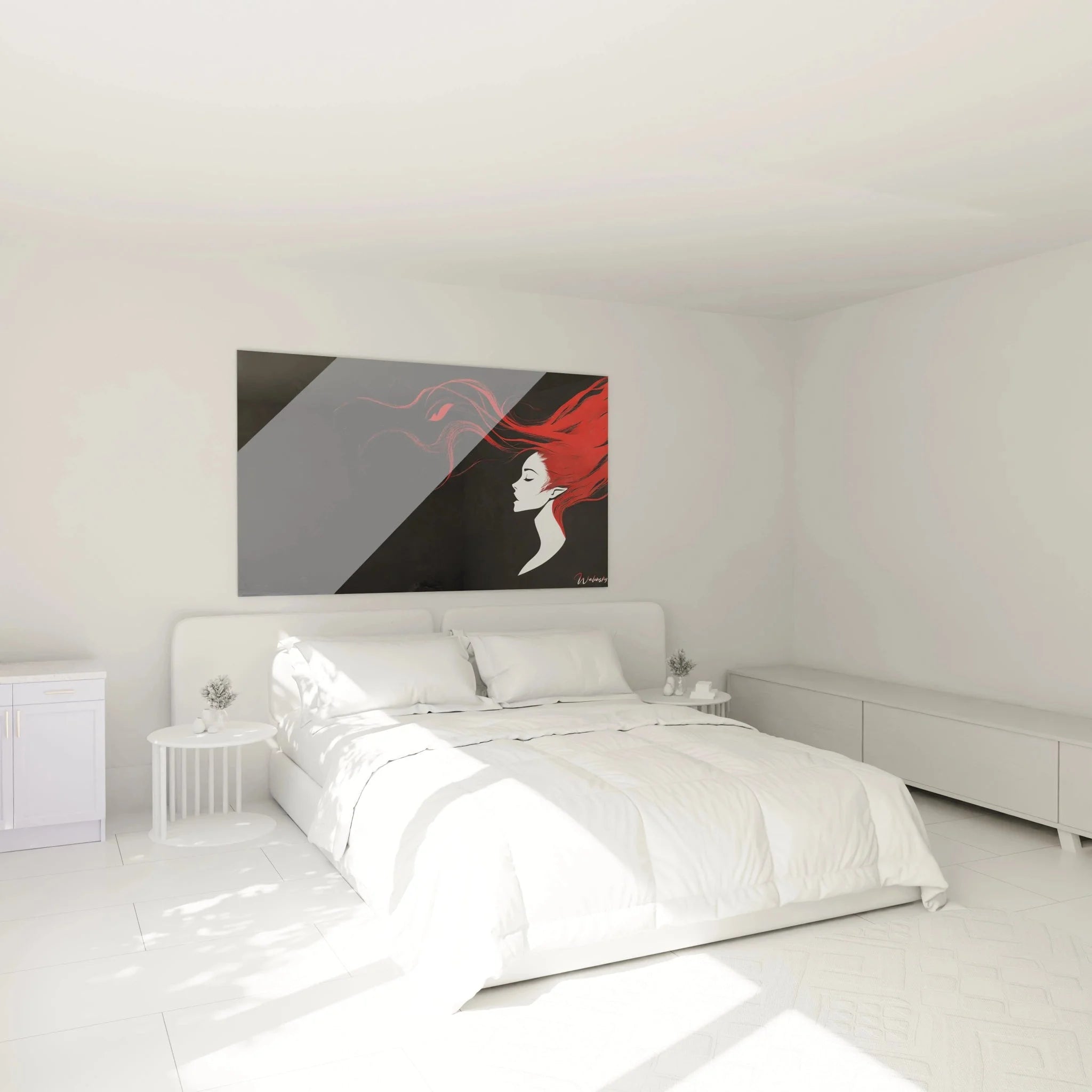 Schlafzimmer Wanddeko mit expressionistischer Frau, rotes Haar Wandbild als eleganter Raumschmuck
