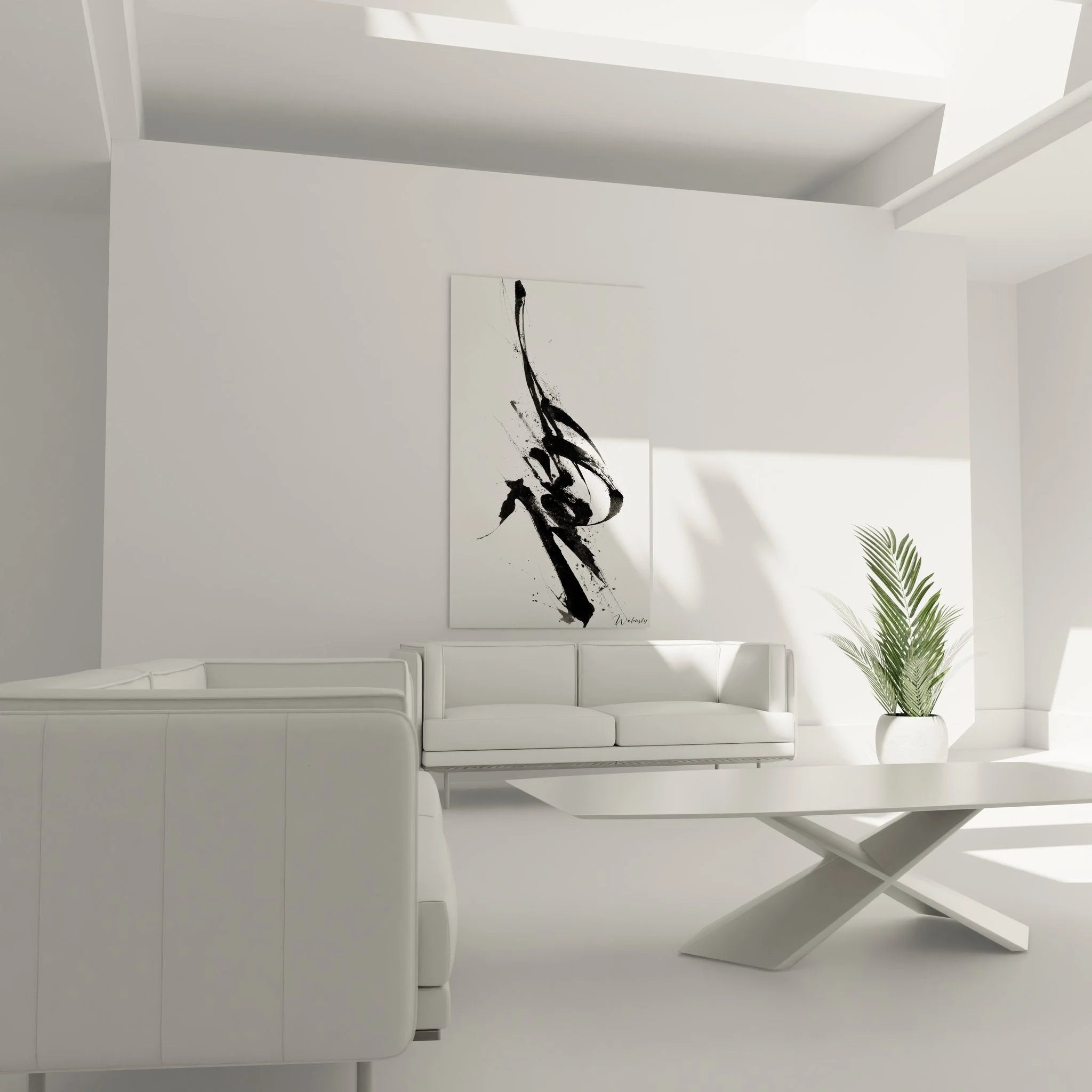 Detailaufnahme schwarze Pinselstriche kalligrafische Abstraktion Wandkunst Nahansicht