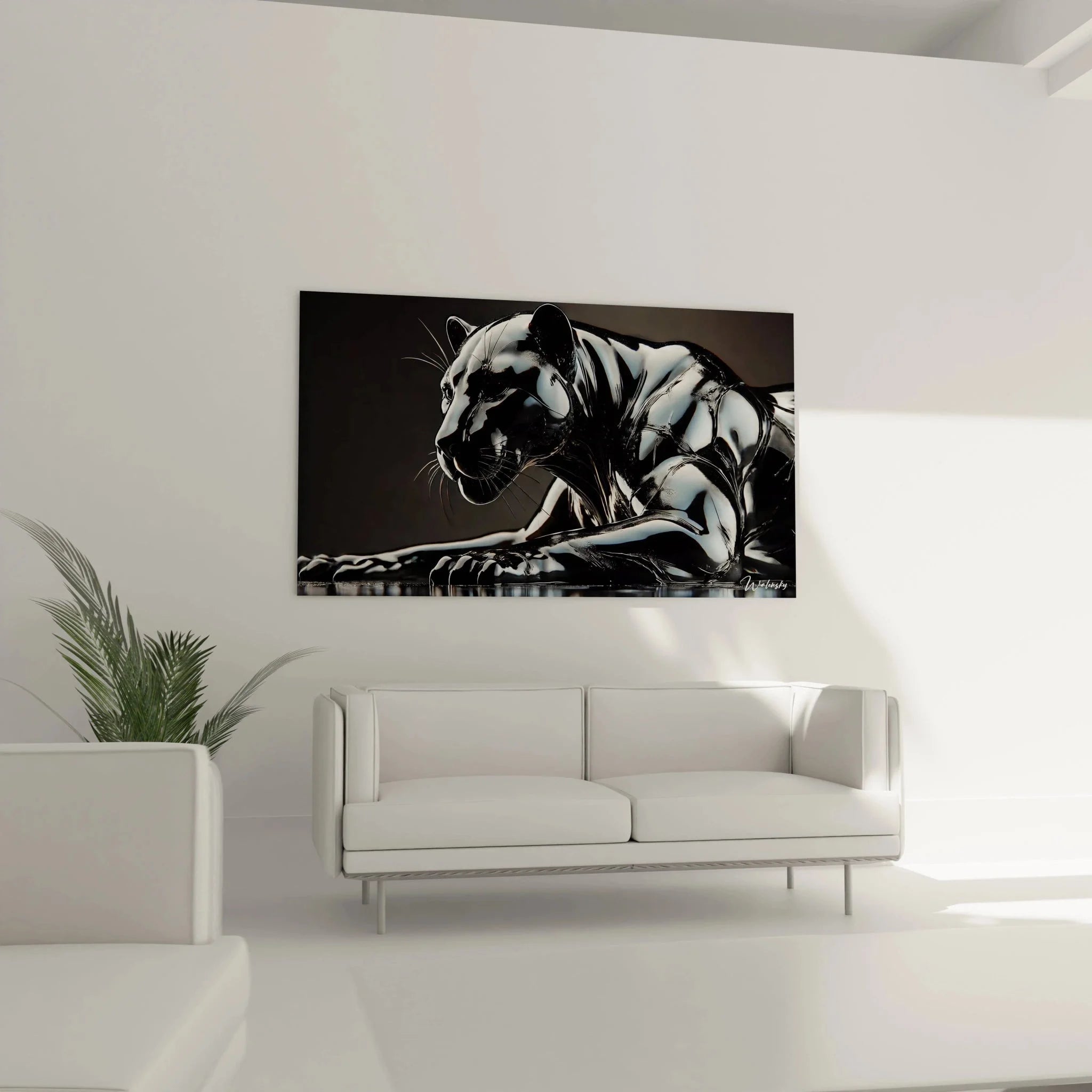 Detailansicht schwarzer Panther Wandbild, metallische Oberflächenstruktur Premium Leinwanddruck Nahaufnahme