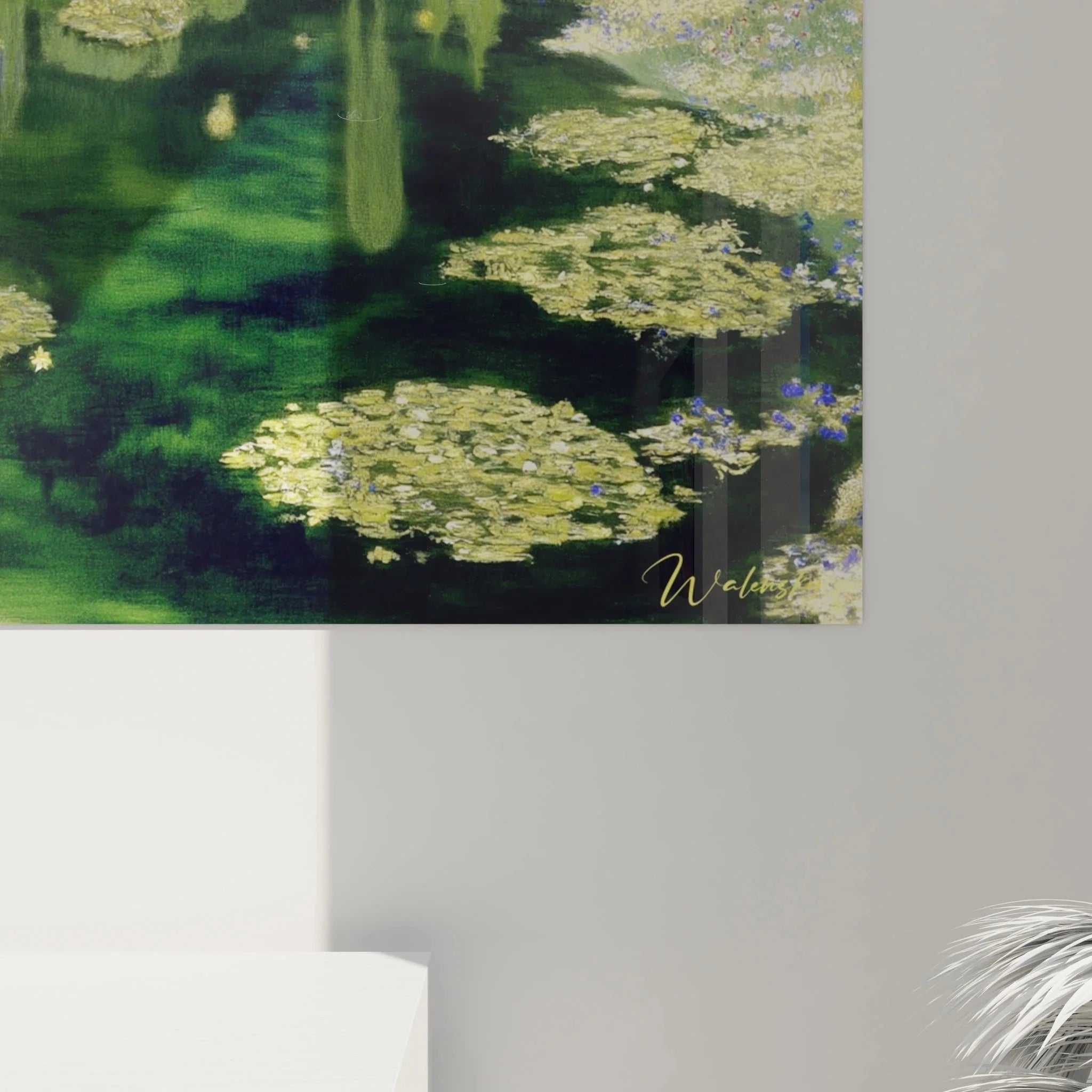 Gesamtansicht Wandbild Seerosen Nachtszene - mystische Teichlandschaft mit Sternen Edition Symbolismus