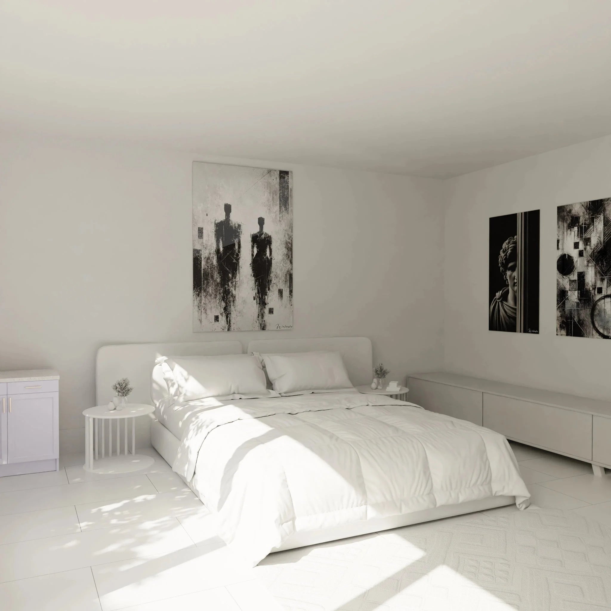 Modernes Wandbild Silhouetten Paar in Schlafzimmer Ambiente schwarz-weiß