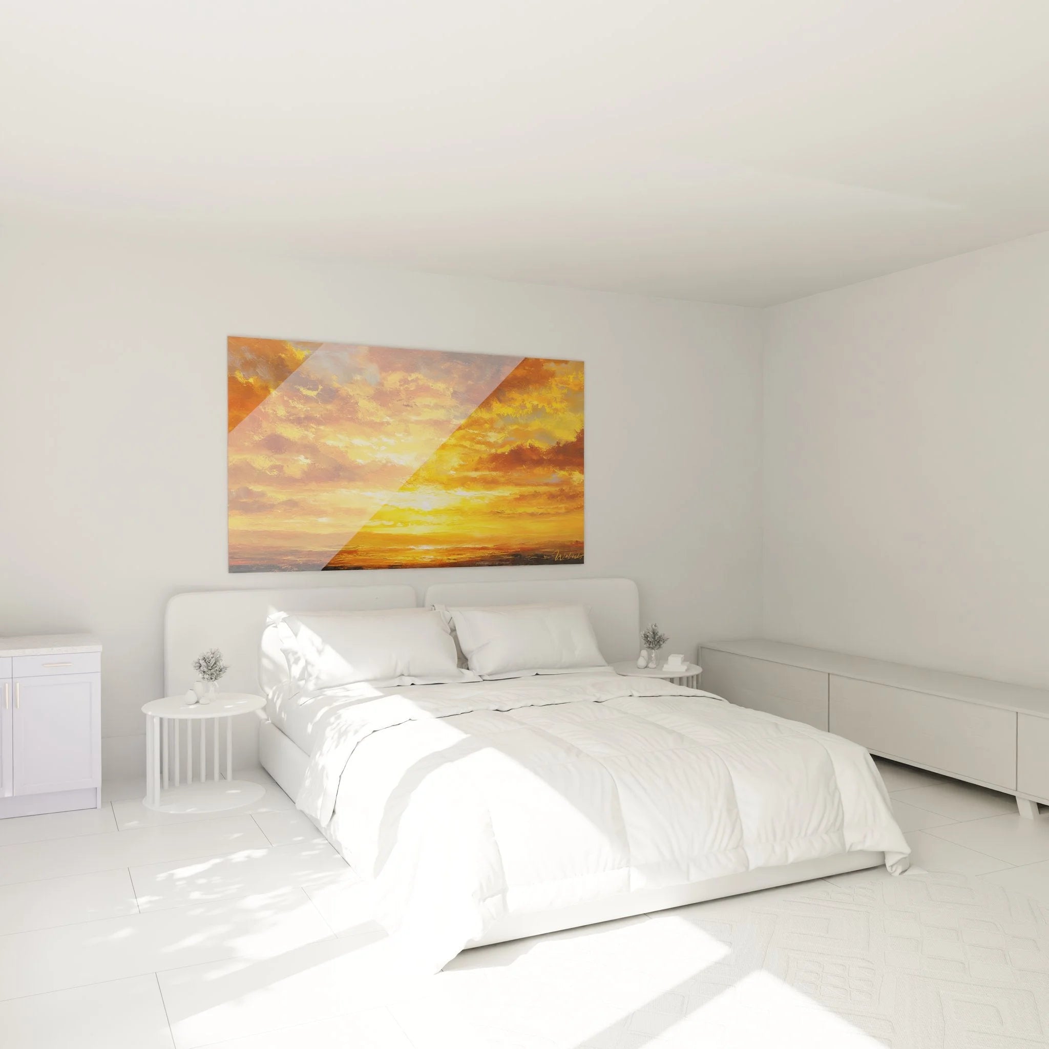 Sonnenuntergang Wandbild im Schlafzimmer - goldene Himmel Leinwand als beruhigende Wanddekoration