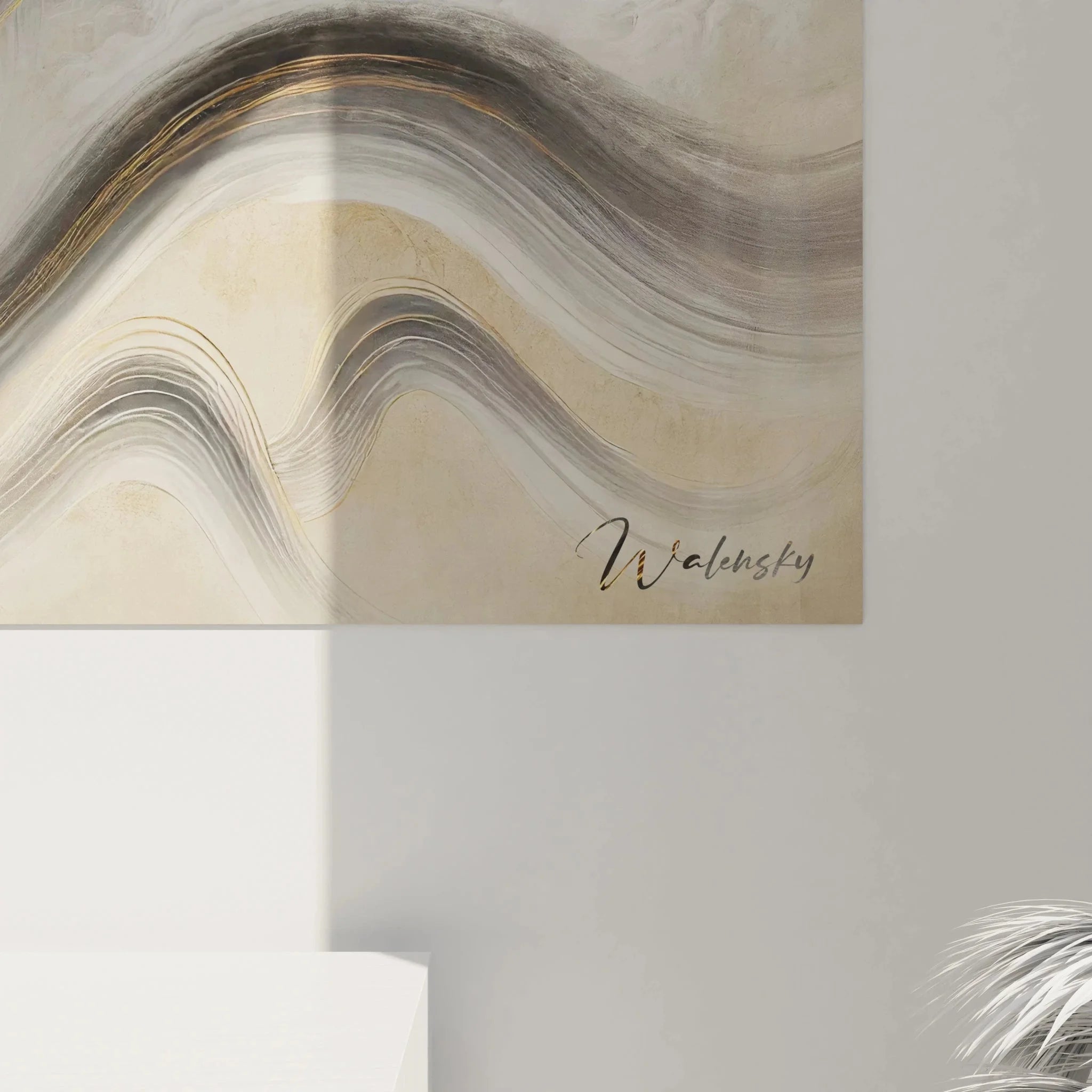 Gesamtansicht spirituelles Tiger Wandbild mit fließender Berglandschaft Komposition