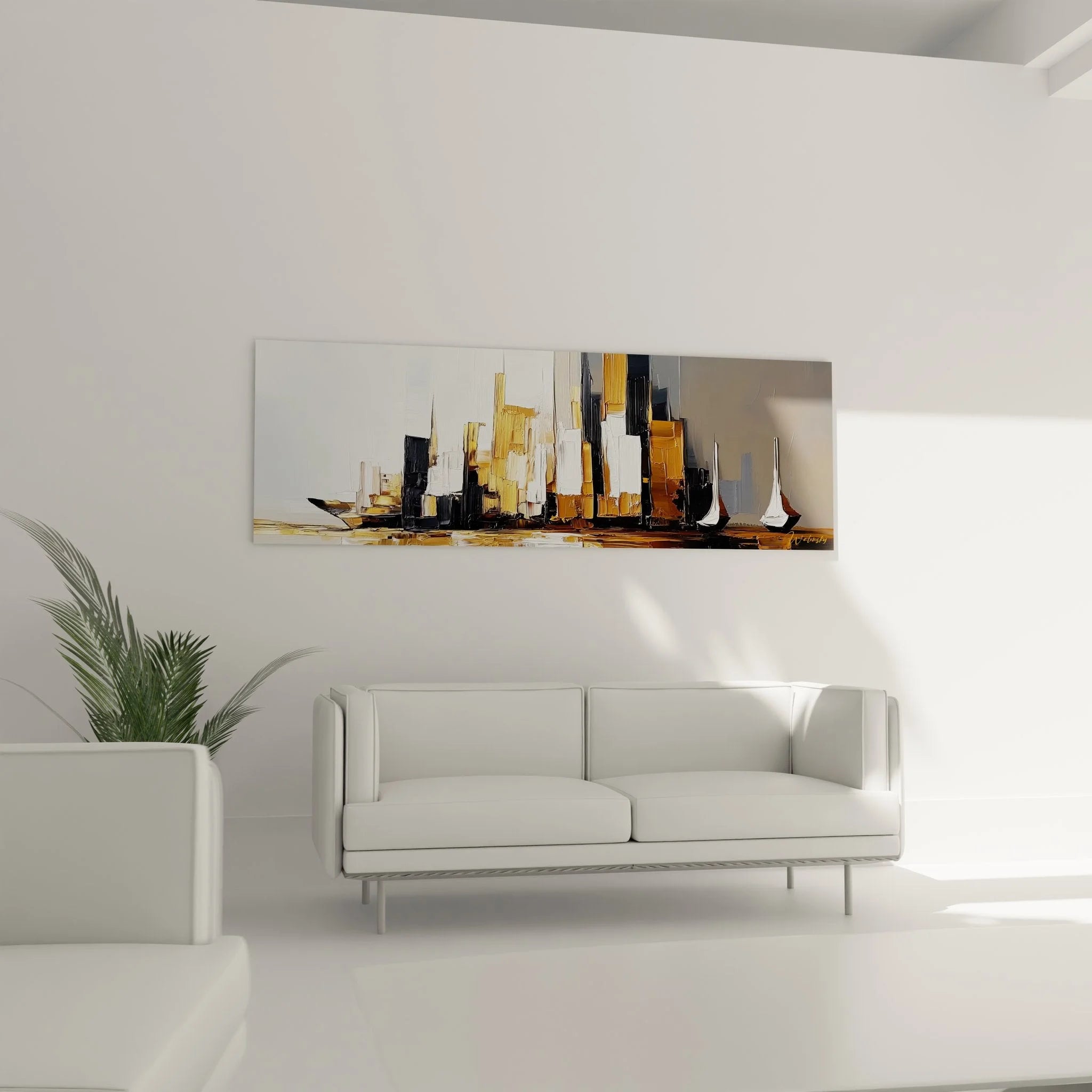 Detailaufnahme abstrakte Stadtmalerei mit Spachteltechnik und Pinselstruktur