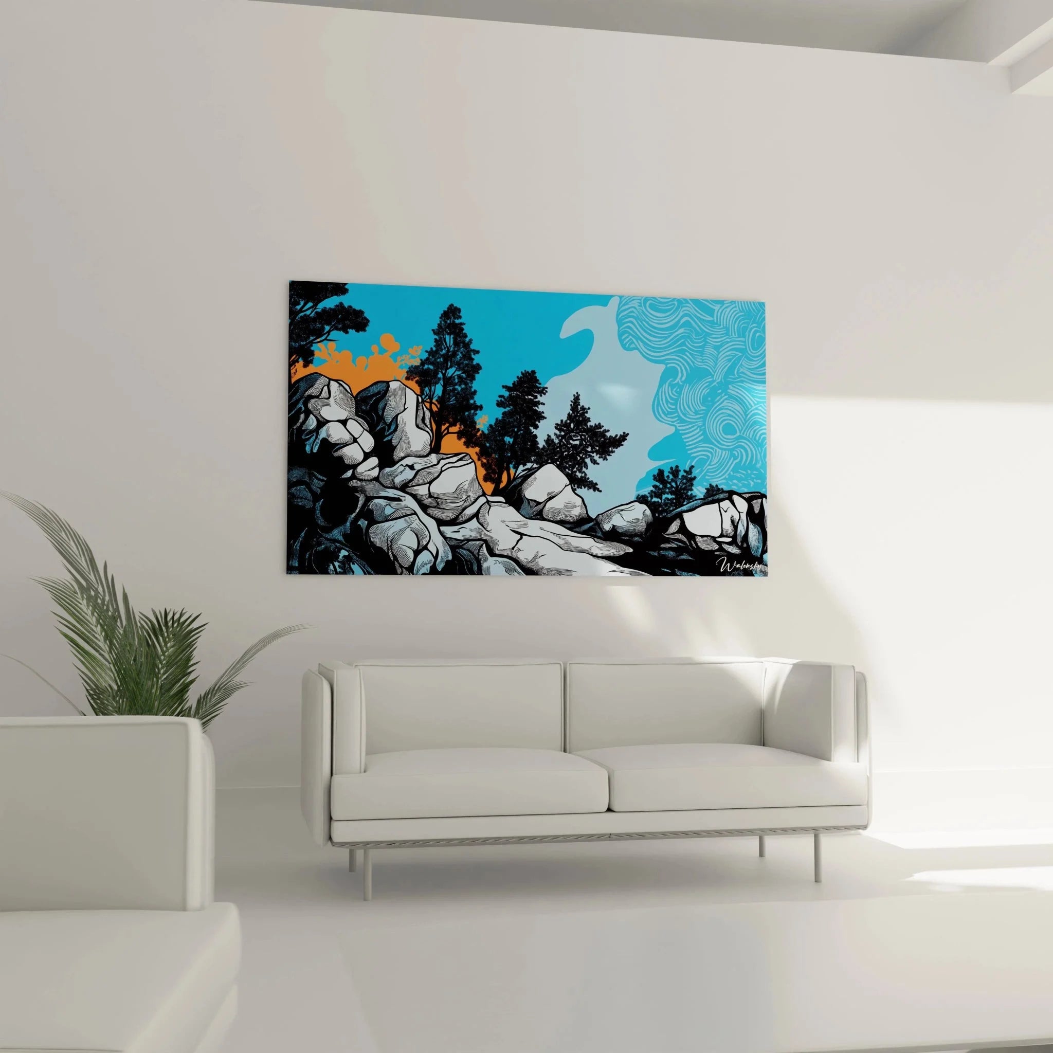 Detailansicht Wandbild Steinformation mit präziser Linienführung und Schraffurtechnik - Kunstdruck