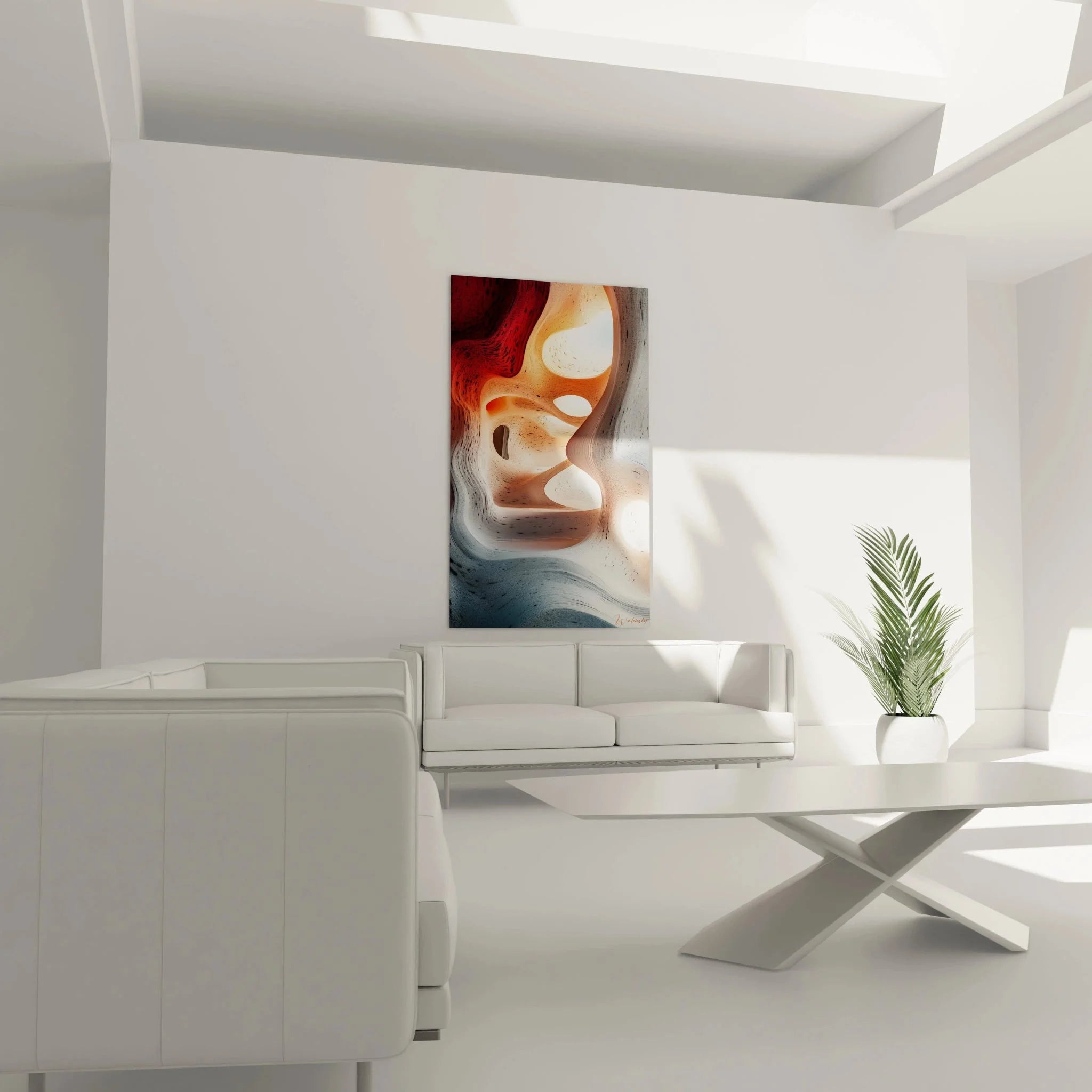 Detailansicht der abstrakten Texturen und fließenden Strukturen des Wandbildes mit organischen Formen