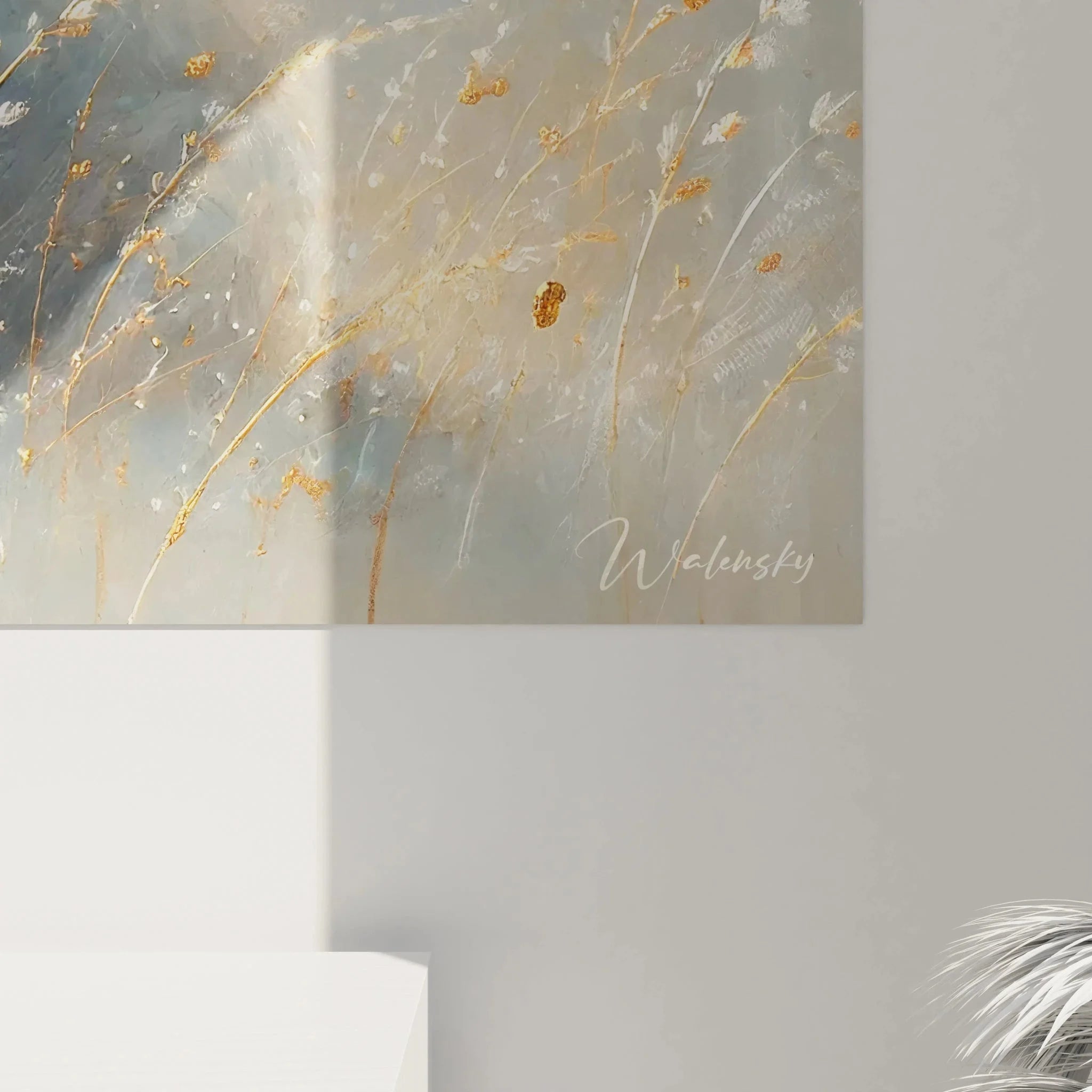 Gesamtansicht Wandbild Eisbär Schmetterlinge - komplette Tierwandkunst Darstellung in warmen Farbtönen