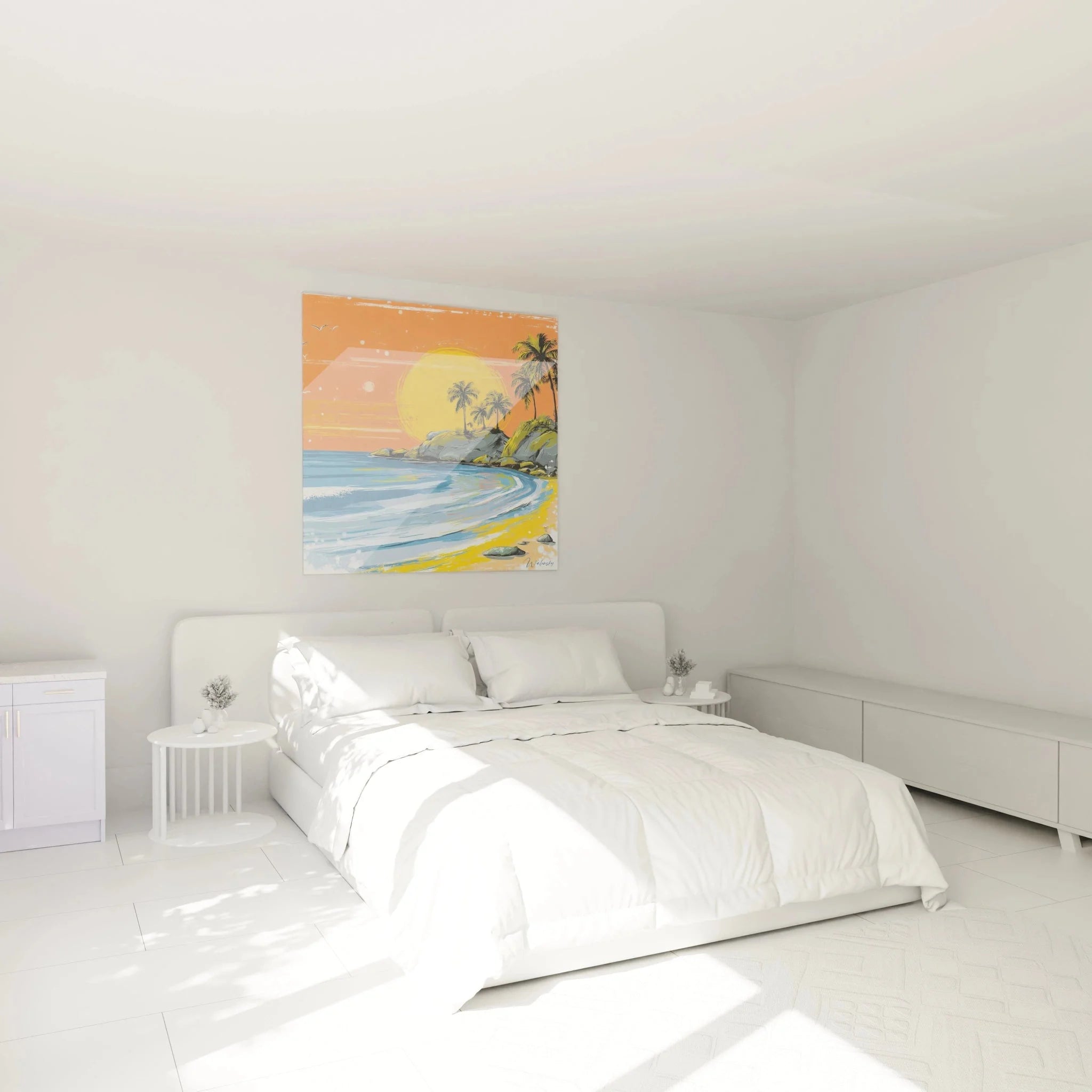 Tropisches Wandbild Sonnenuntergang im Schlafzimmer - maritime Sommer Wanddekoration