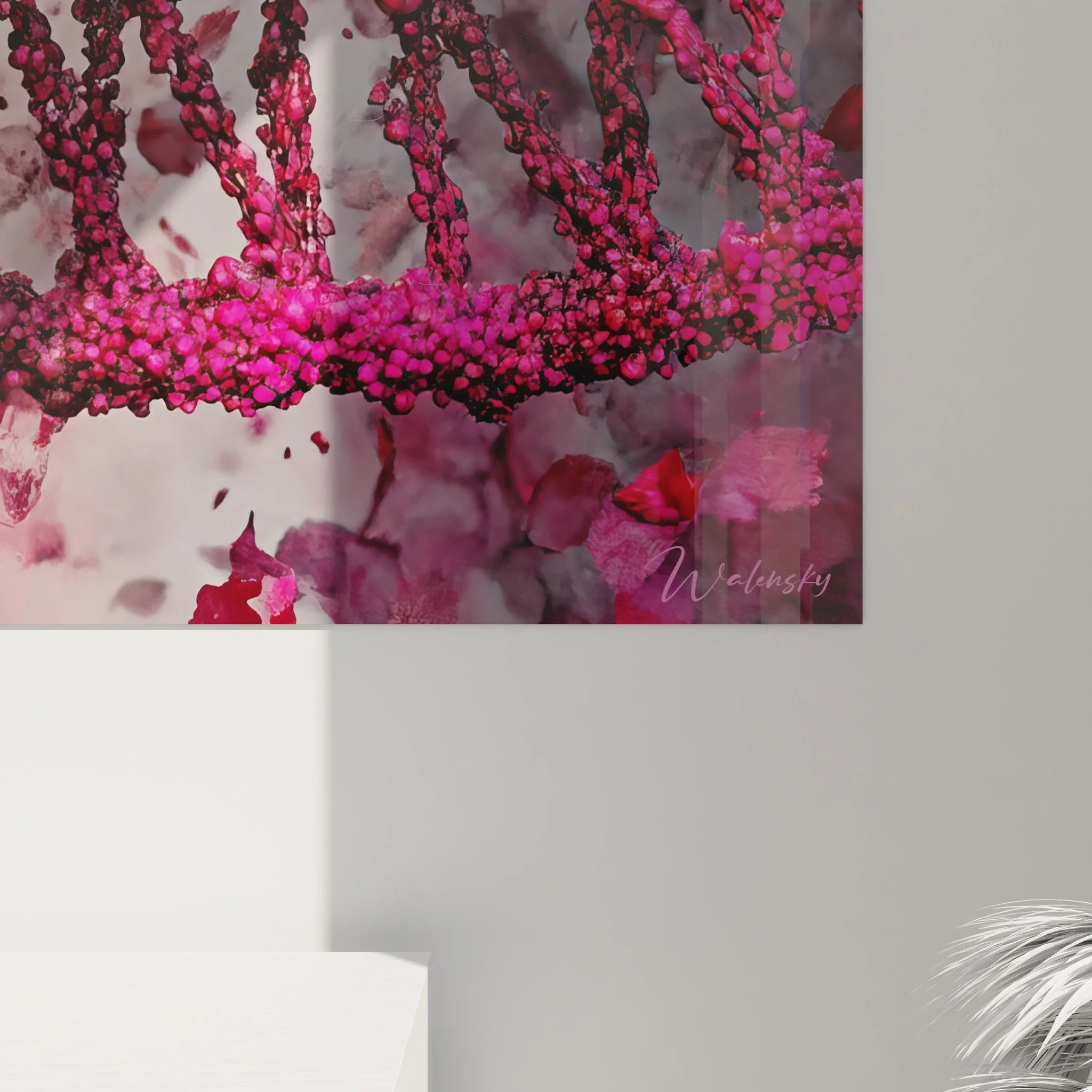 Übersicht DNA Wandkunst rosa, komplette Doppelhelix Darstellung in modernem Design