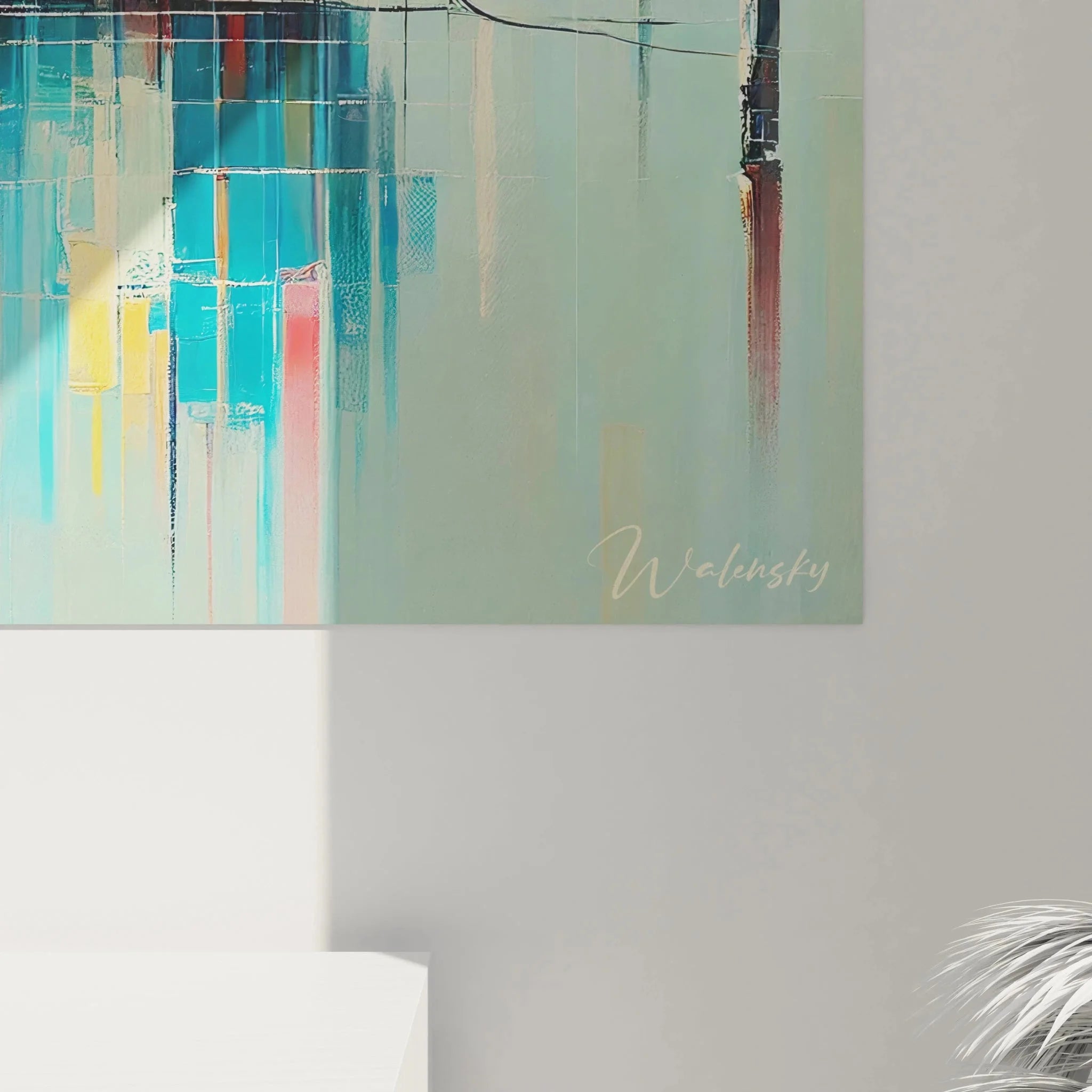 Gesamtansicht Wandbild maritime Fischerboote Hafen Szene bunte Leinwandkunst