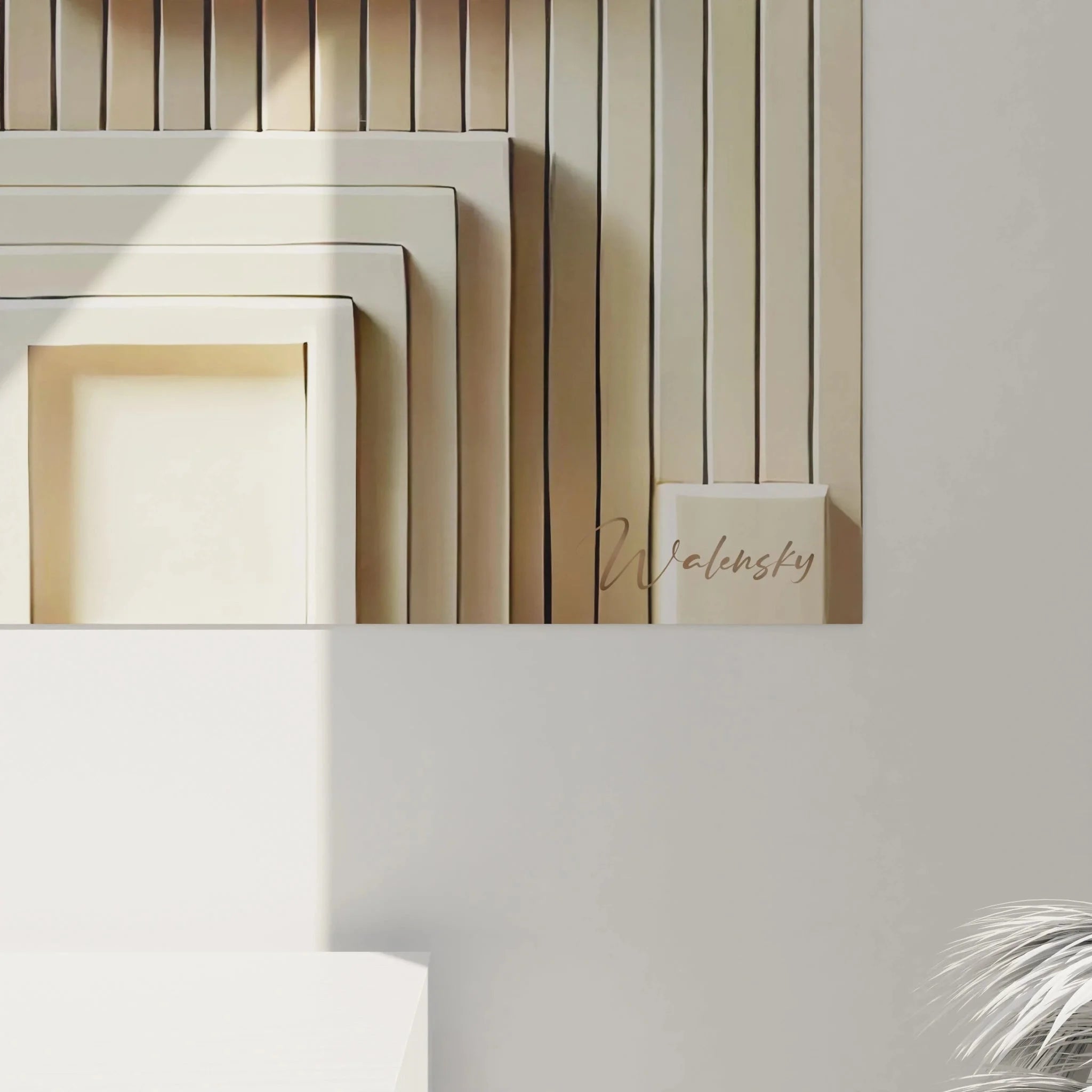 Komplettansicht des modernen 3D Geometrie Wandbildes mit verschiedenen Relief-Elementen