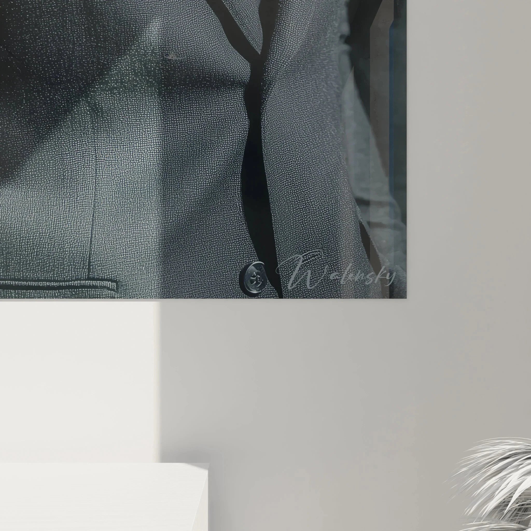 Übersicht Wandbild eleganter Mann, Gentleman im grauen Anzug, komplette männliche Schönheit Darstellung