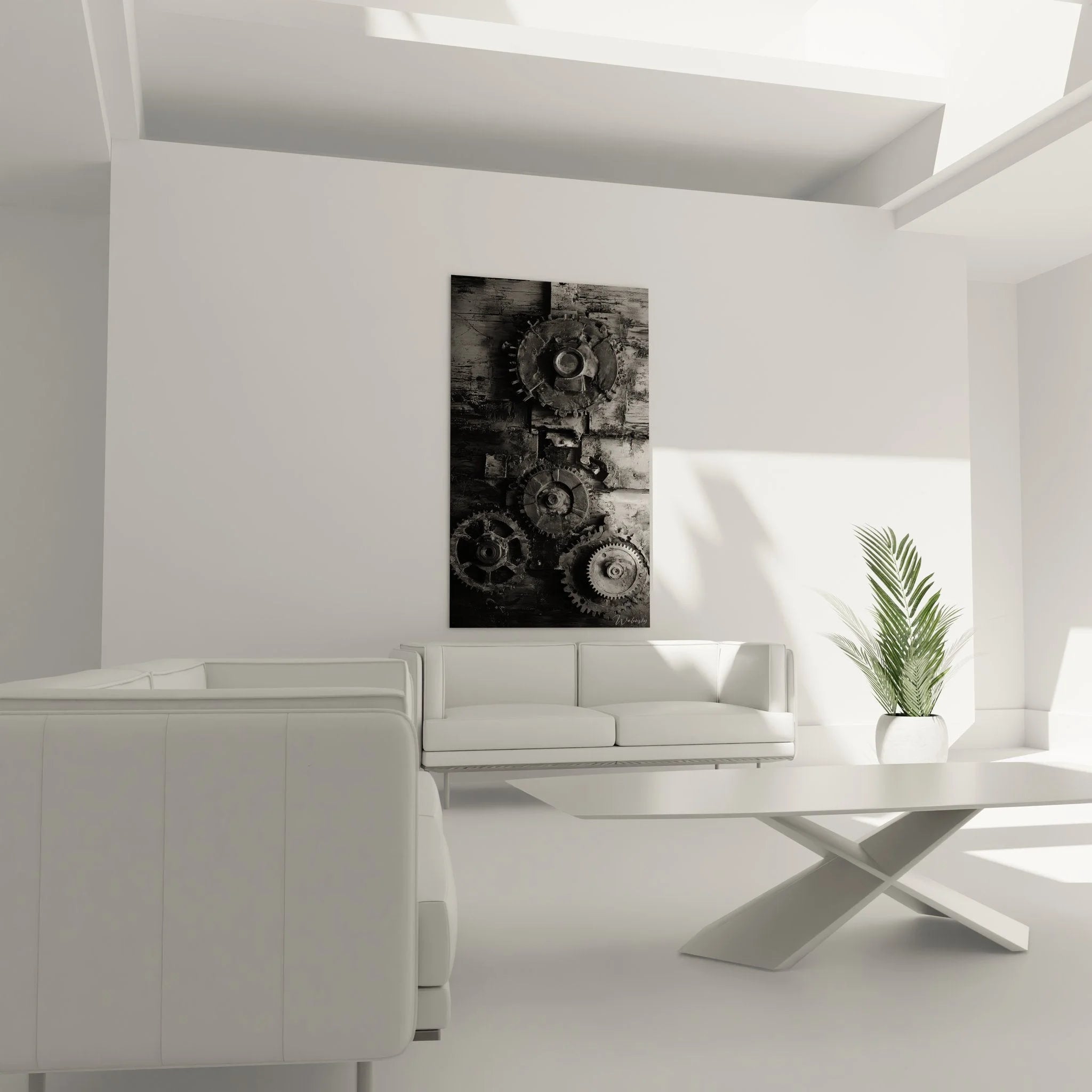 Detailansicht vintage Zahnräder Wandkunst mit sichtbaren Gebrauchsspuren