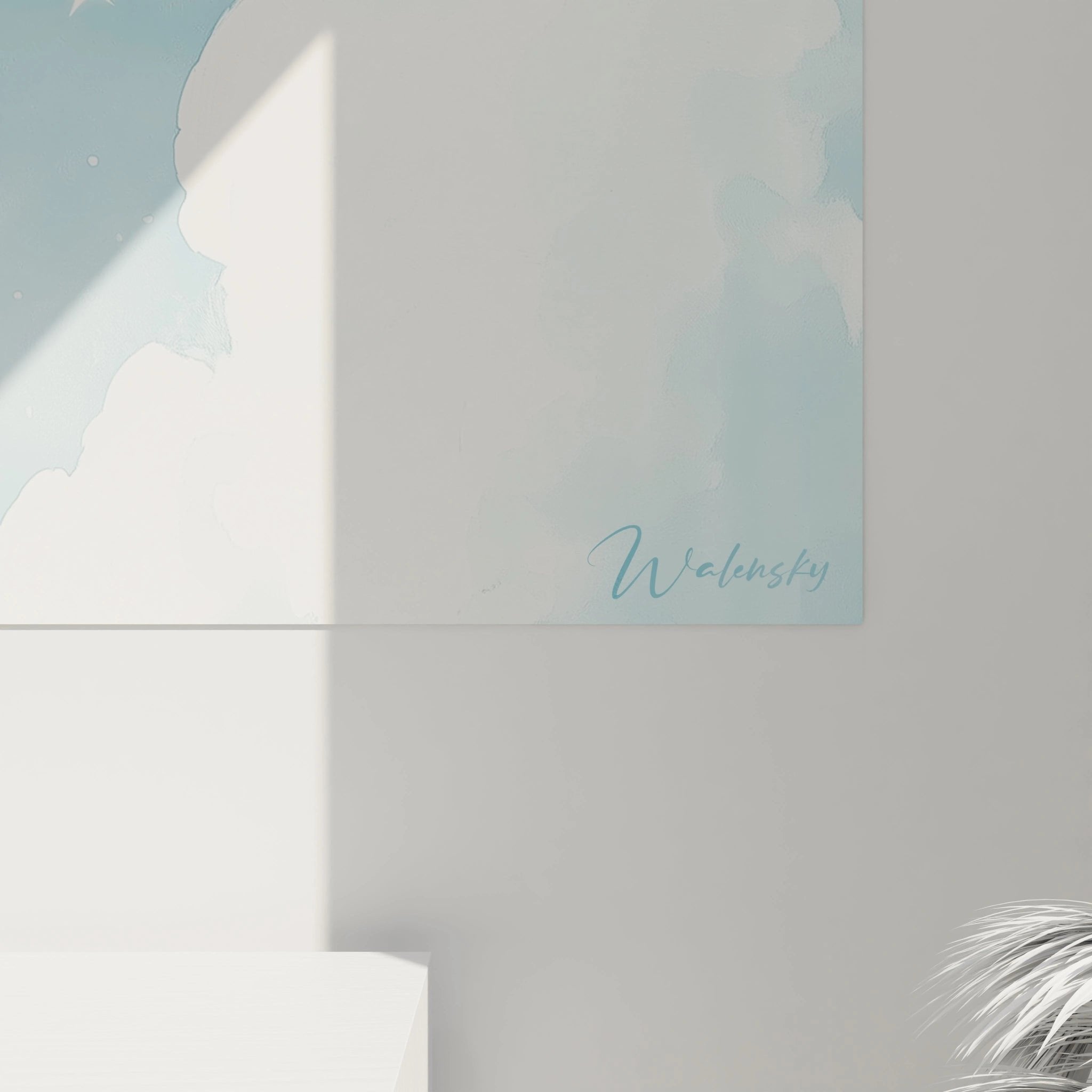 Gesamtansicht des Heißluftballon Wandbildes mit Wolkenhimmel und Sternen im Kinderzimmer