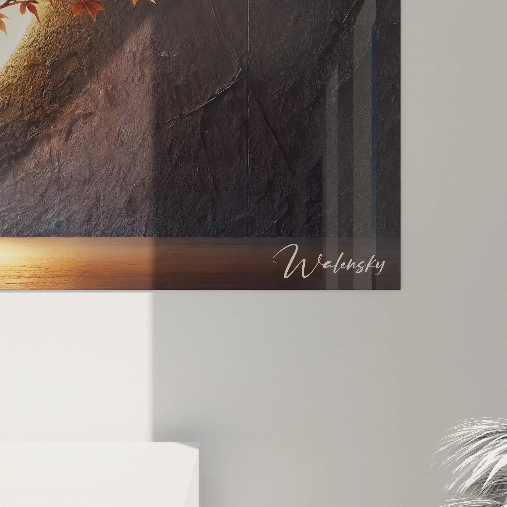 Gesamtansicht Zen Wandbild Bonsai Mondschein als moderne Wanddekoration für Meditation und Entspannung