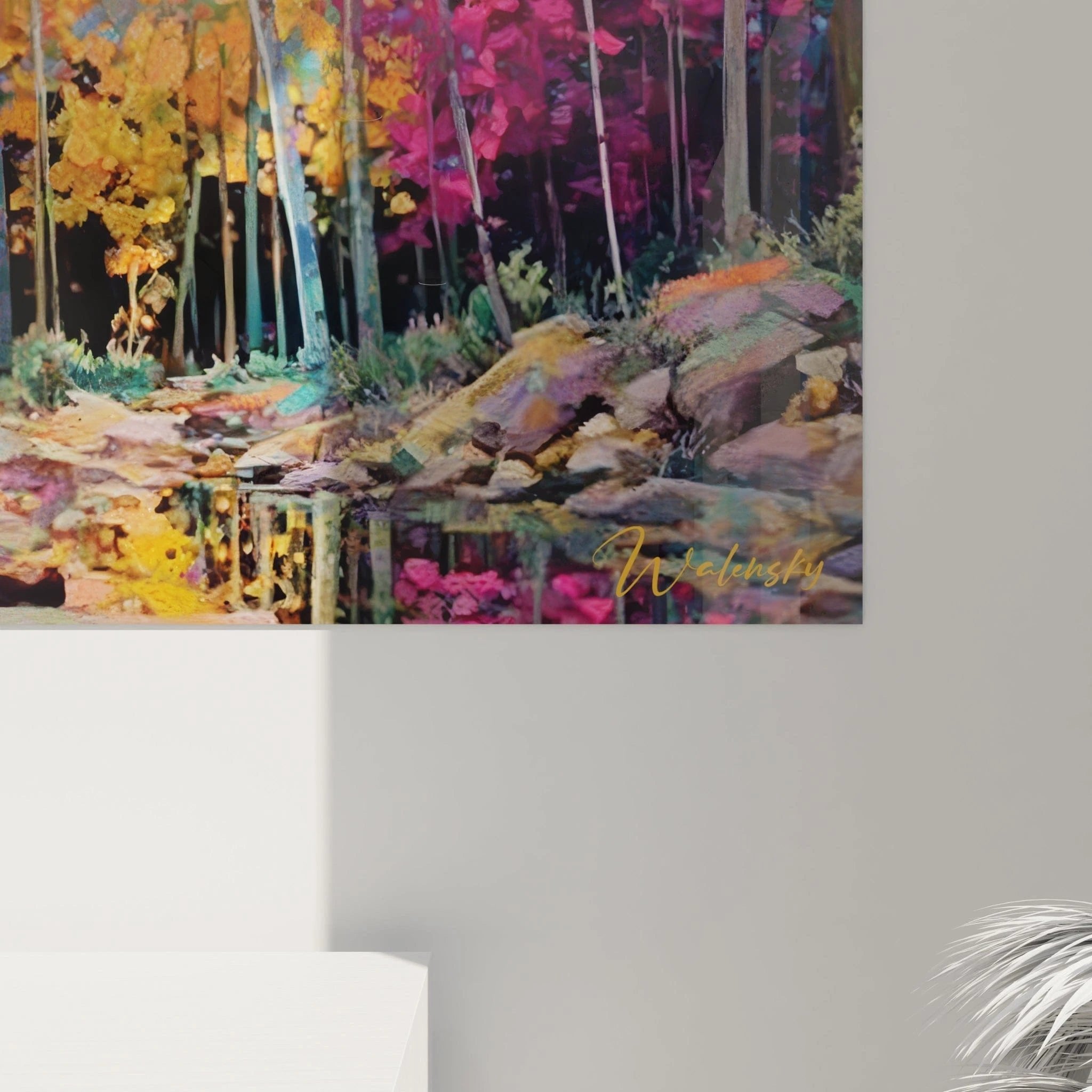 Gesamtansicht Wandbild mystische Banshee im leuchtenden Herbstwald - Fantasy Kunstwerk Edition Banshee