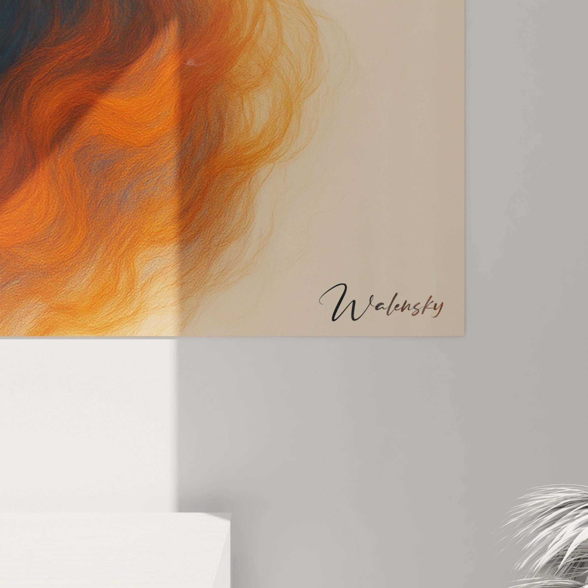 Gesamtansicht des Elefant Wandbildes in Fluid Art Stil mit dynamischen Blau-Orange Farbverläufen