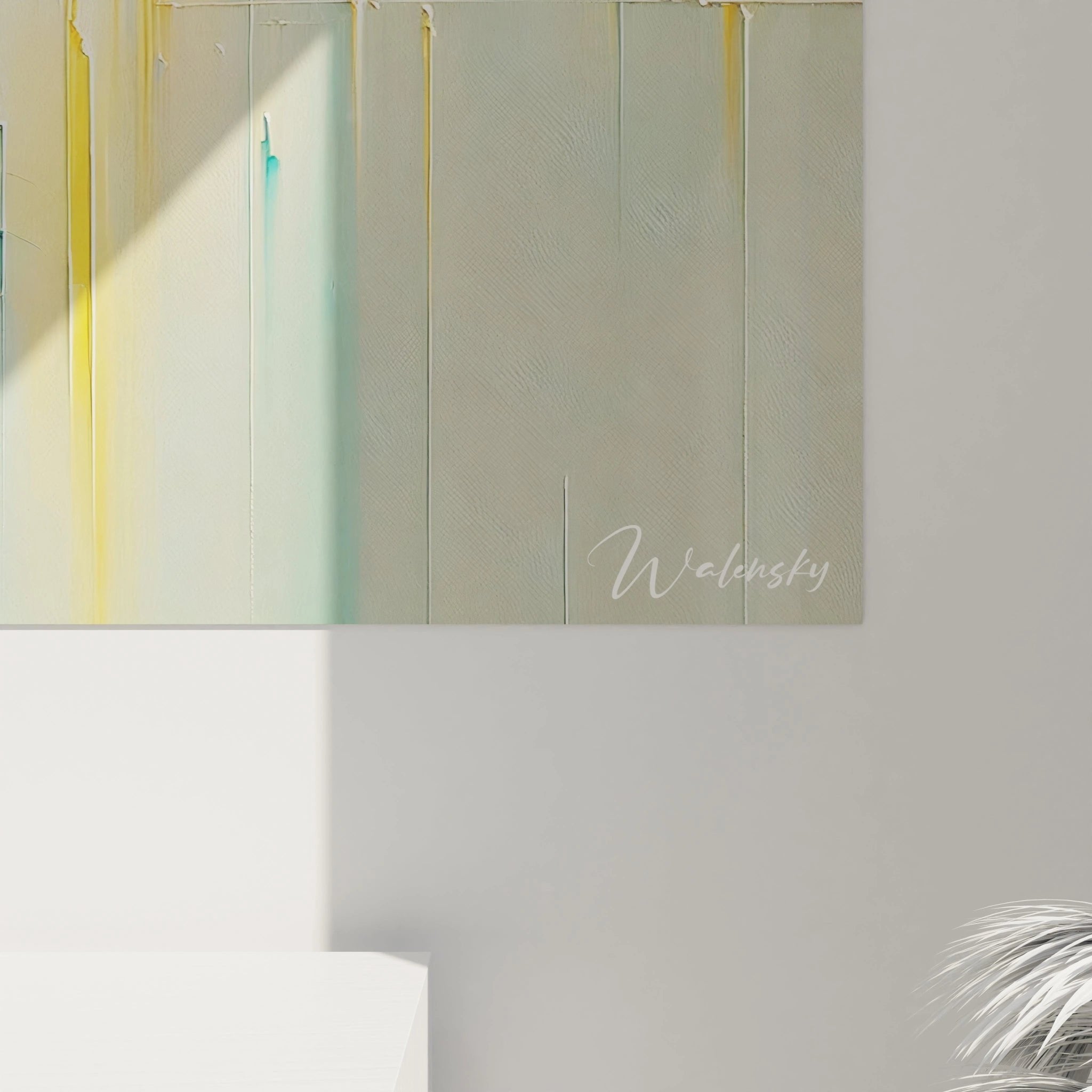 Gesamtansicht des maritimen Wandbildes mit Fischer im Boot und farbenfrohen vertikalen Reflexionen