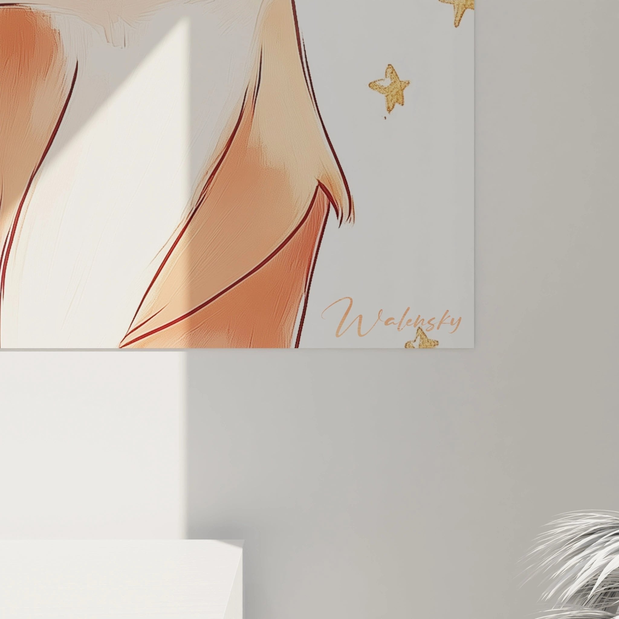 Gesamtansicht Wandbild niedlicher Fuchs mit goldenen Sternen Kinderzimmer Wanddekoration