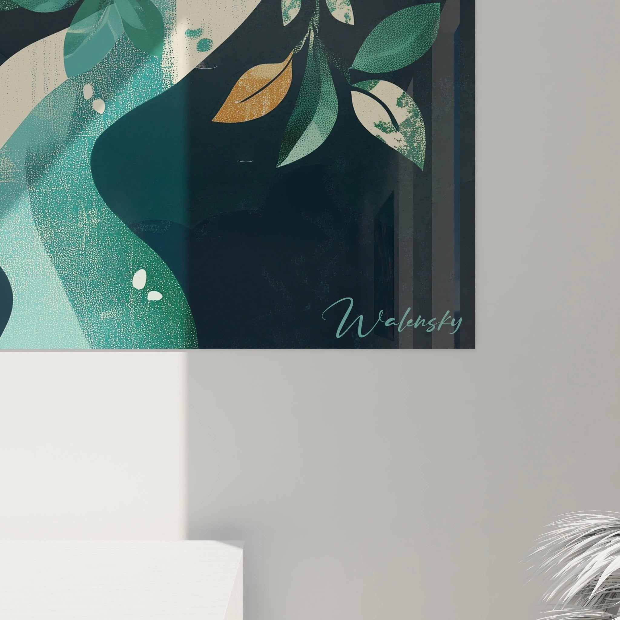 Seitliche Ansicht des gerahmten Lebensbaum-Wandbildes mit sichtbarer Tiefe und eleganter Präsentation