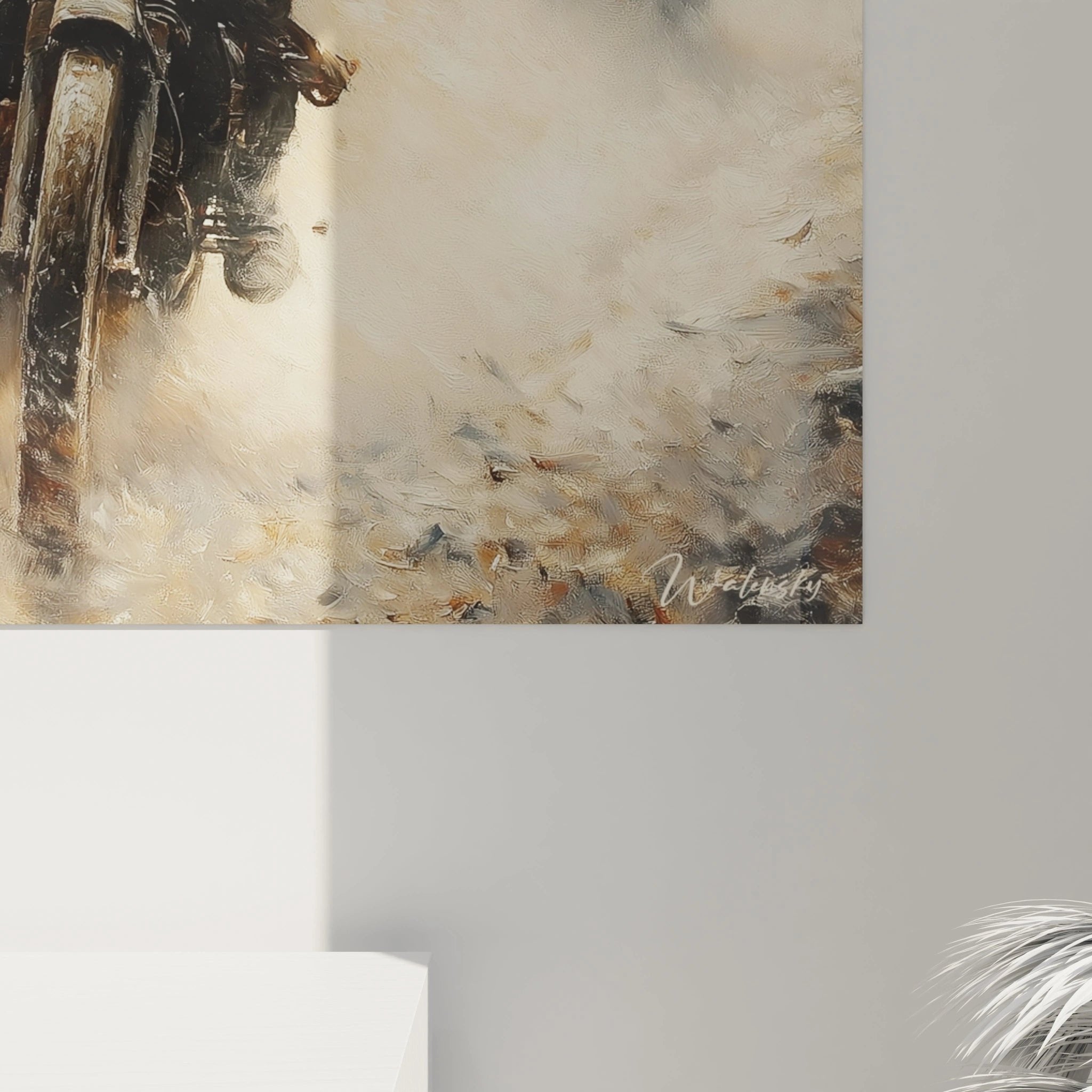 Gesamtansicht des Wandbildes Motorradfahrer Erster Weltkrieg mit warmen Erdtönen und authentischer Kriegsdarstellung