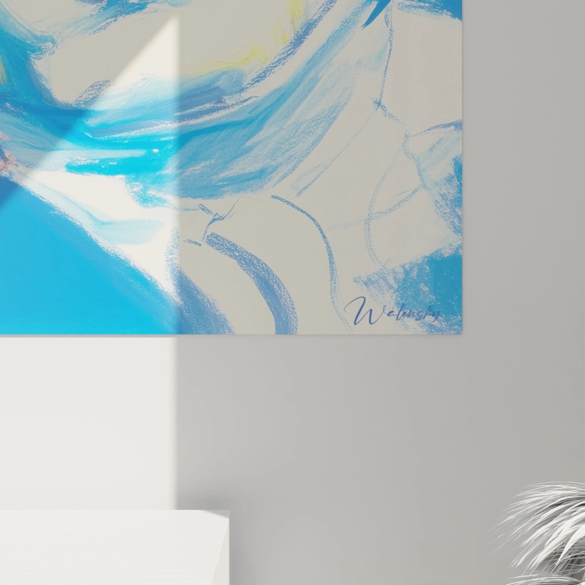 Gesamtansicht des majestätischen Portrait Wandbildes in königsblauer Ausführung - Edition Ludwig XIV Kunstwerk