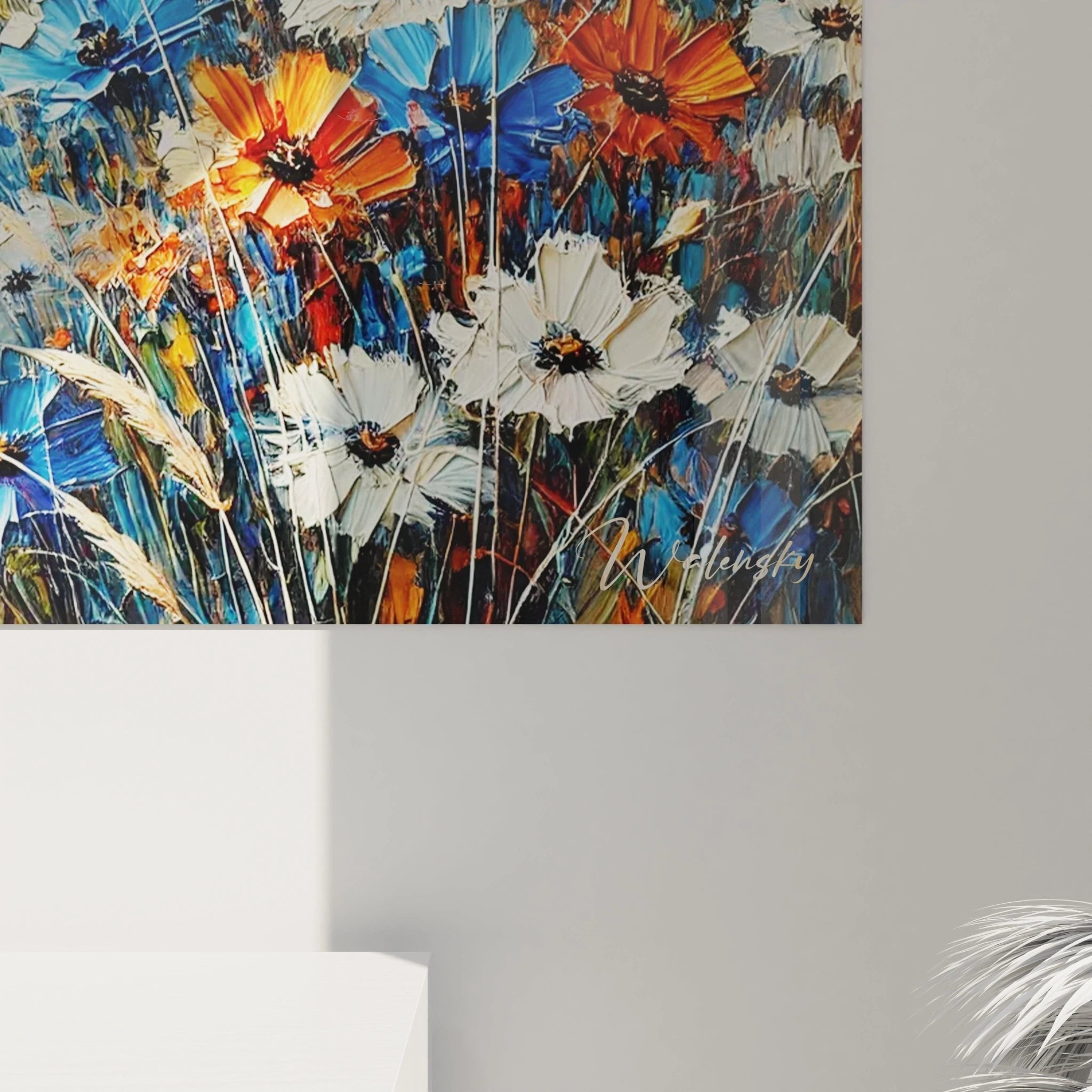 Gesamtansicht Wildblumen Wandbild mit Kornblumen und Gräsern in warmen Sommertönen