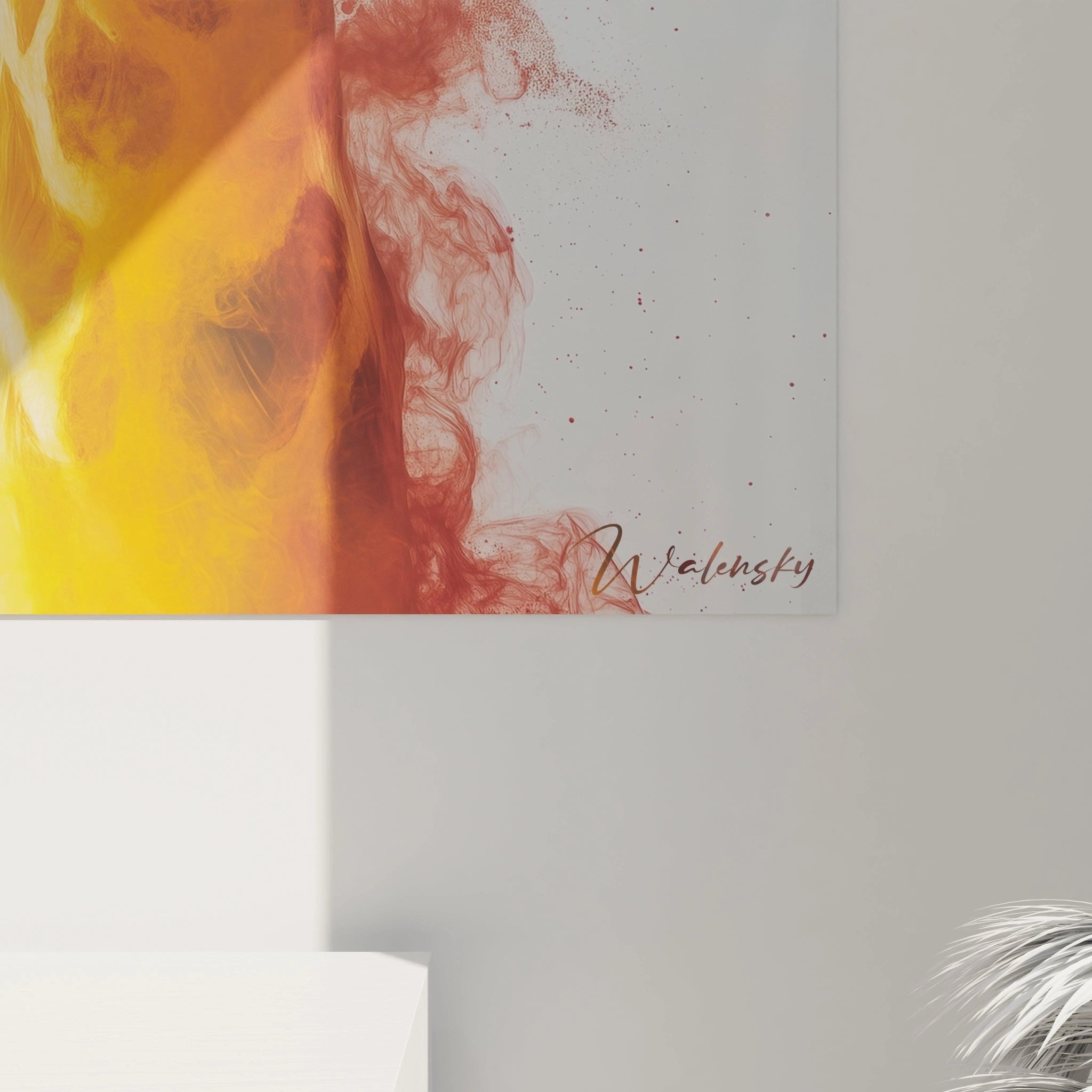 Gesamtansicht des Giraffe Wandbildes in Fluid Art Technik auf Leinwand mit leuchtenden Farben