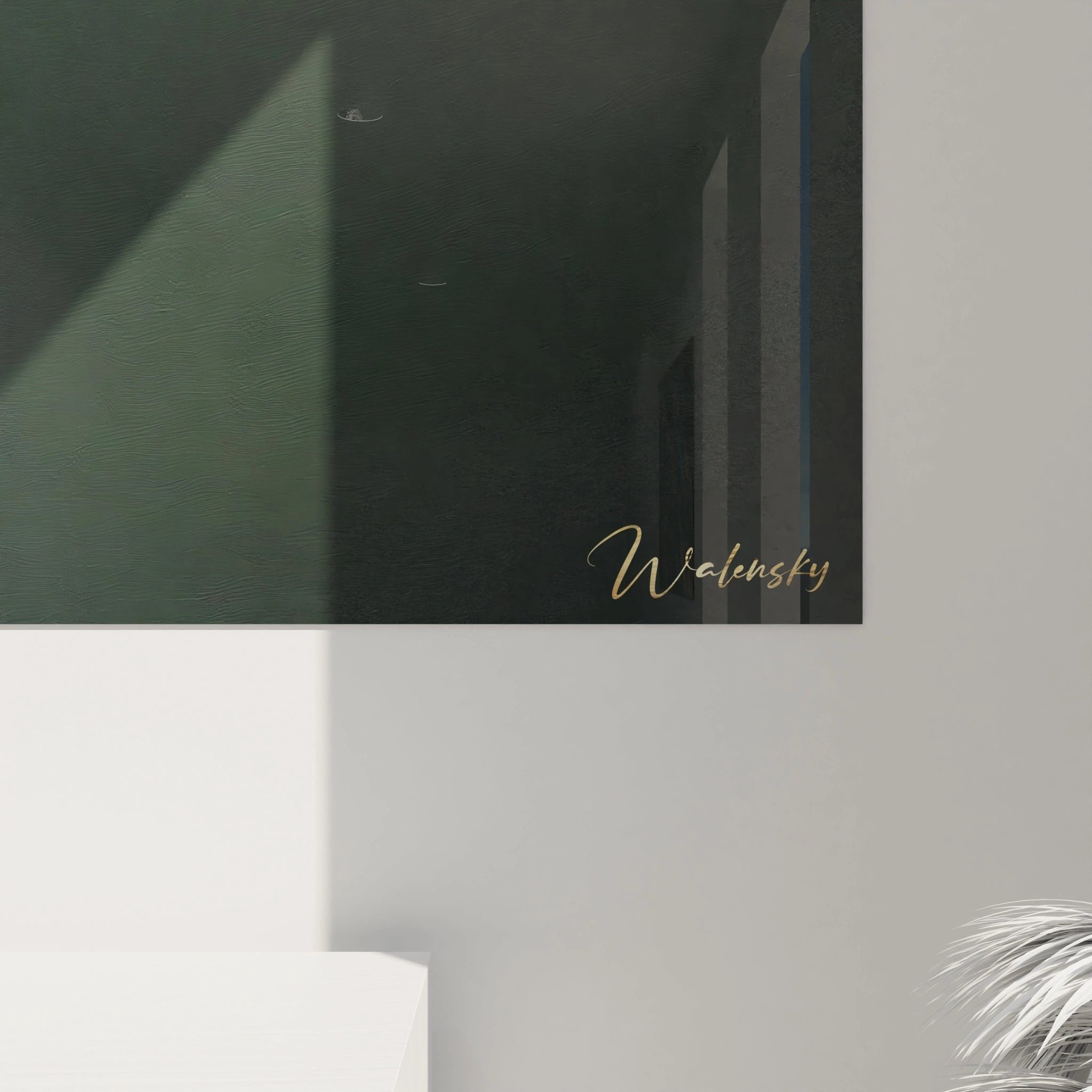 Gesamtansicht des goldenen Blätter Wandbildes mit dreidimensionaler Wirkung