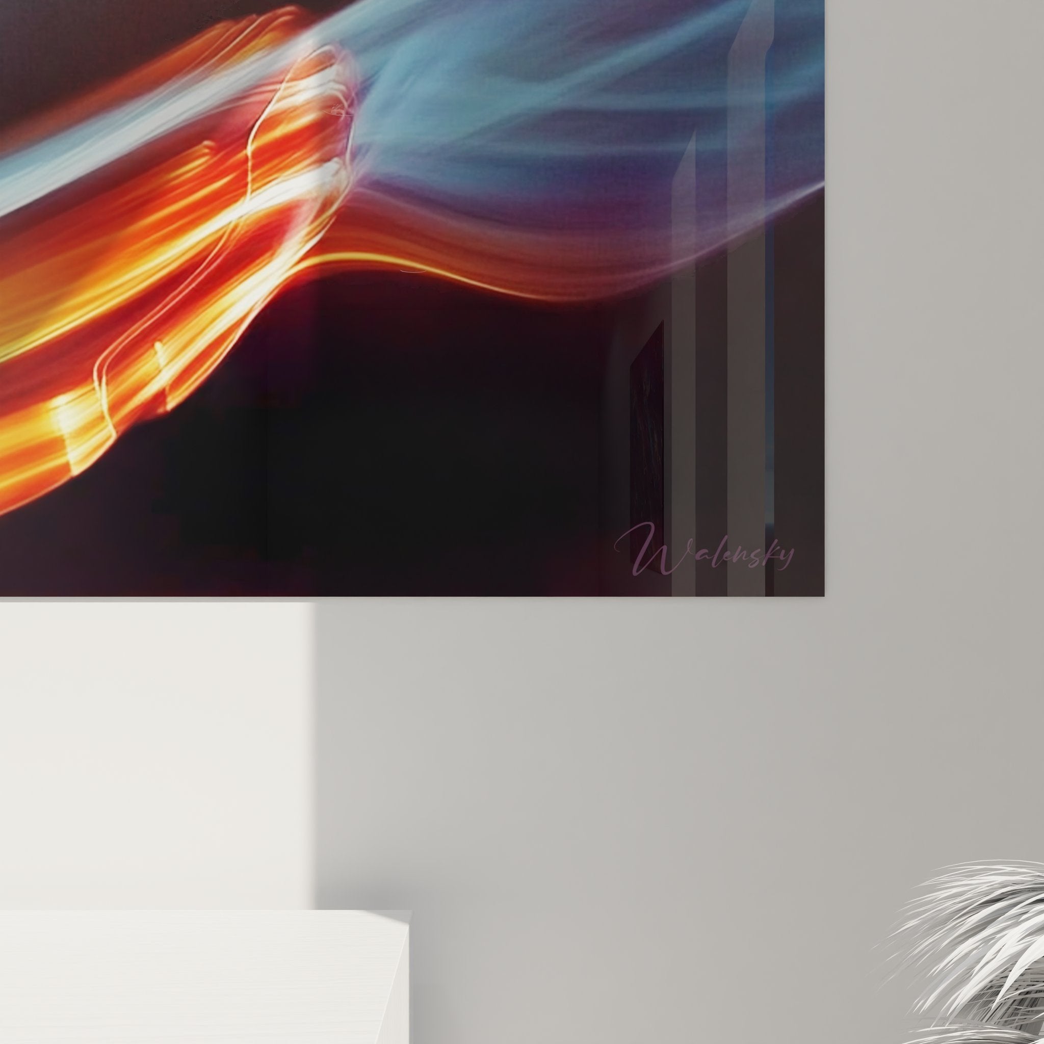 Gesamtansicht des panoramaförmigen Light Painting Wandbildes mit spektakulären Lichteffekten