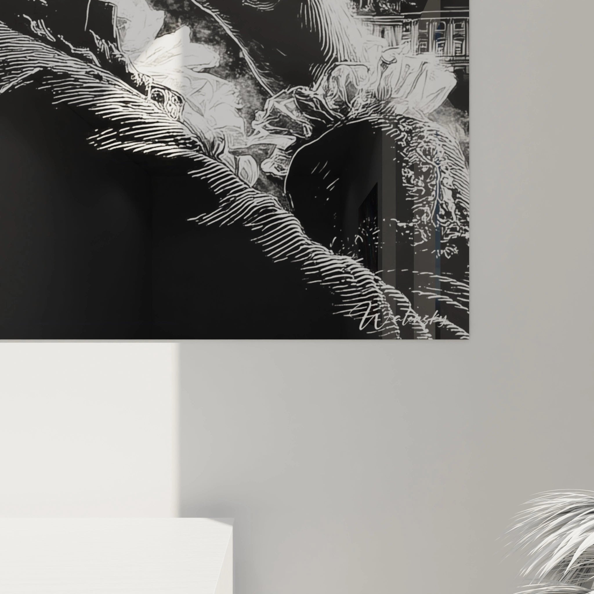 Gesamtansicht des Ludwig XVI Wandbildes demonstriert imposante Wirkung in modernem Wohnambiente