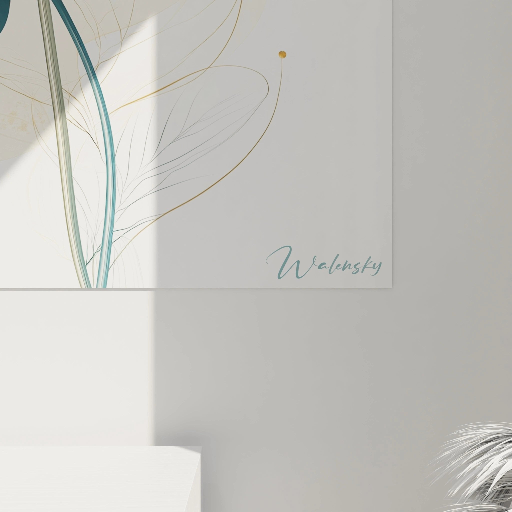 Gesamtansicht des Lotusblumen Kunstdrucks mit harmonischer Komposition aus Blüte und Blättern