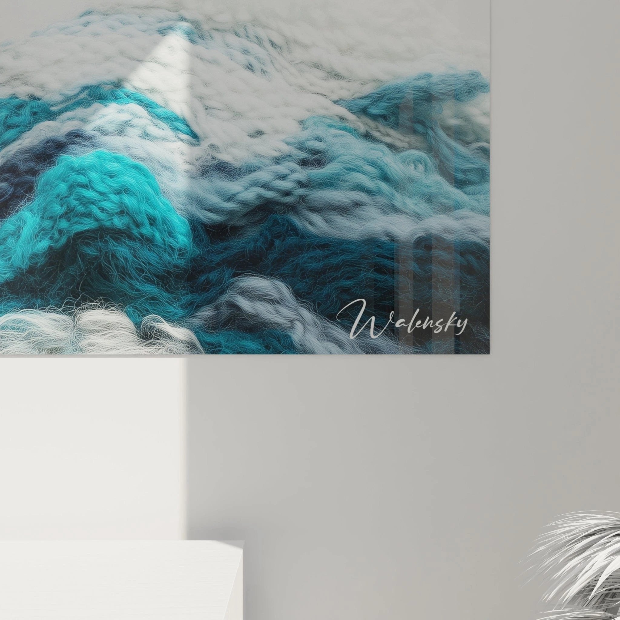 Gesamtansicht Wandbild große Welle Häkeloptik - maritime Kunst für moderne Wohnräume