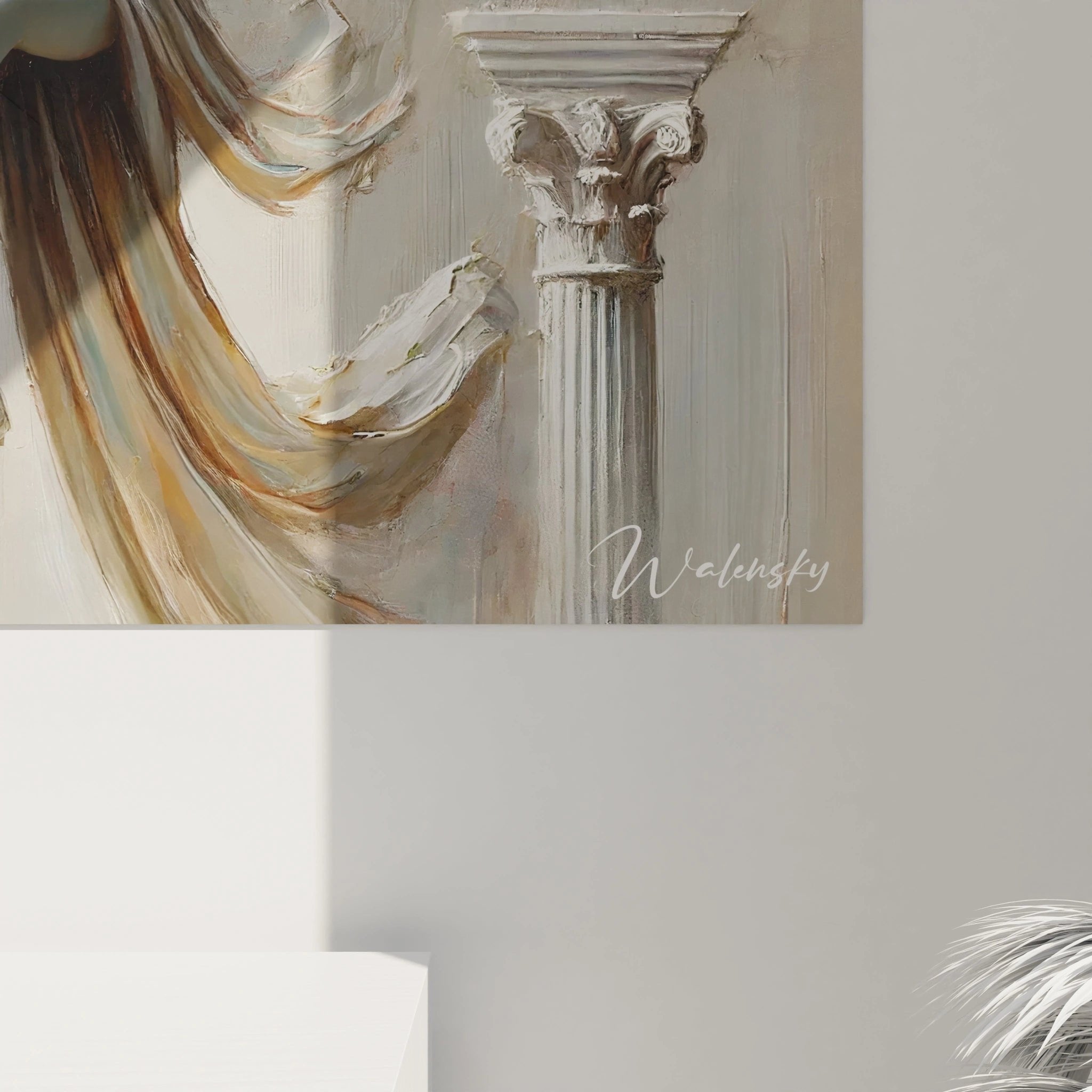 Gesamtansicht Wandbild antike Göttin Blumenvase klassische Architektur Säulen