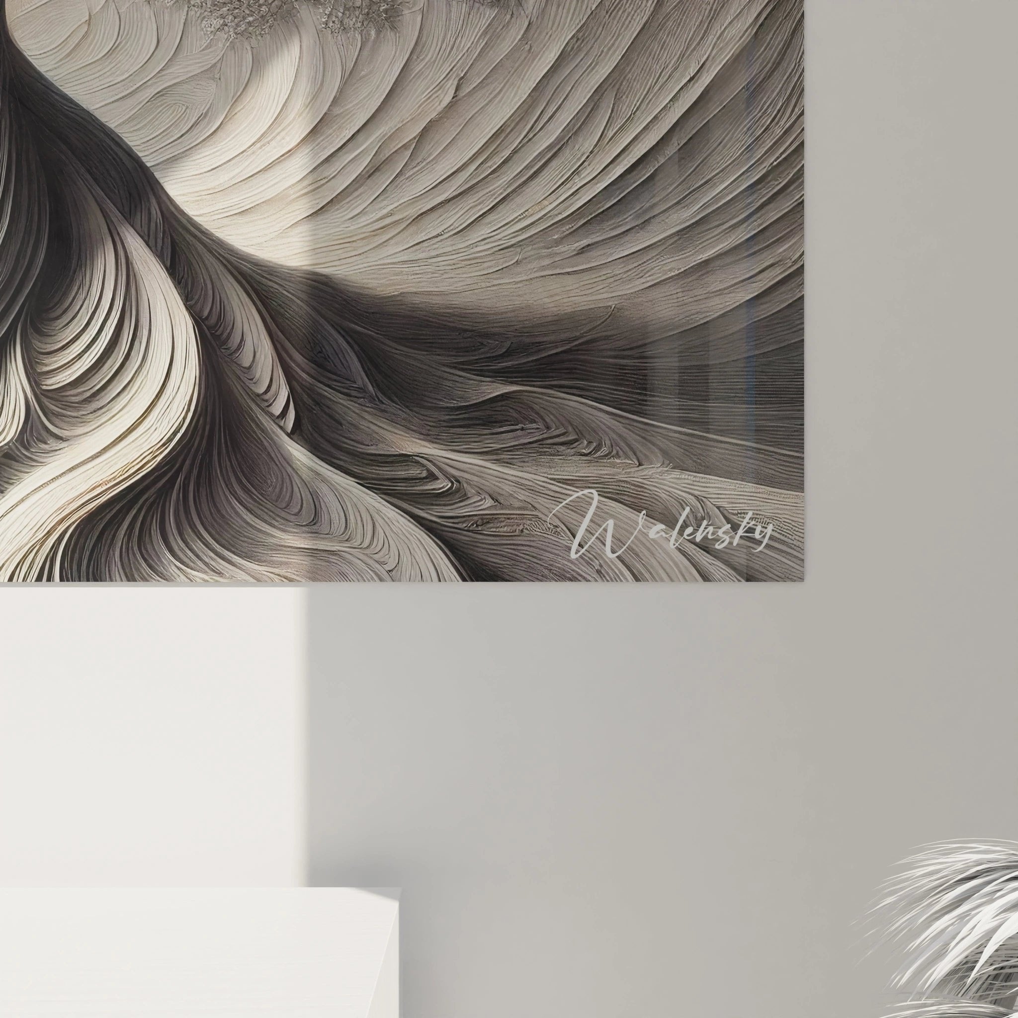 Gesamtansicht des Lebensbaum Wandbildes mit dynamischer Wirbelbewegung und eleganter Farbkomposition