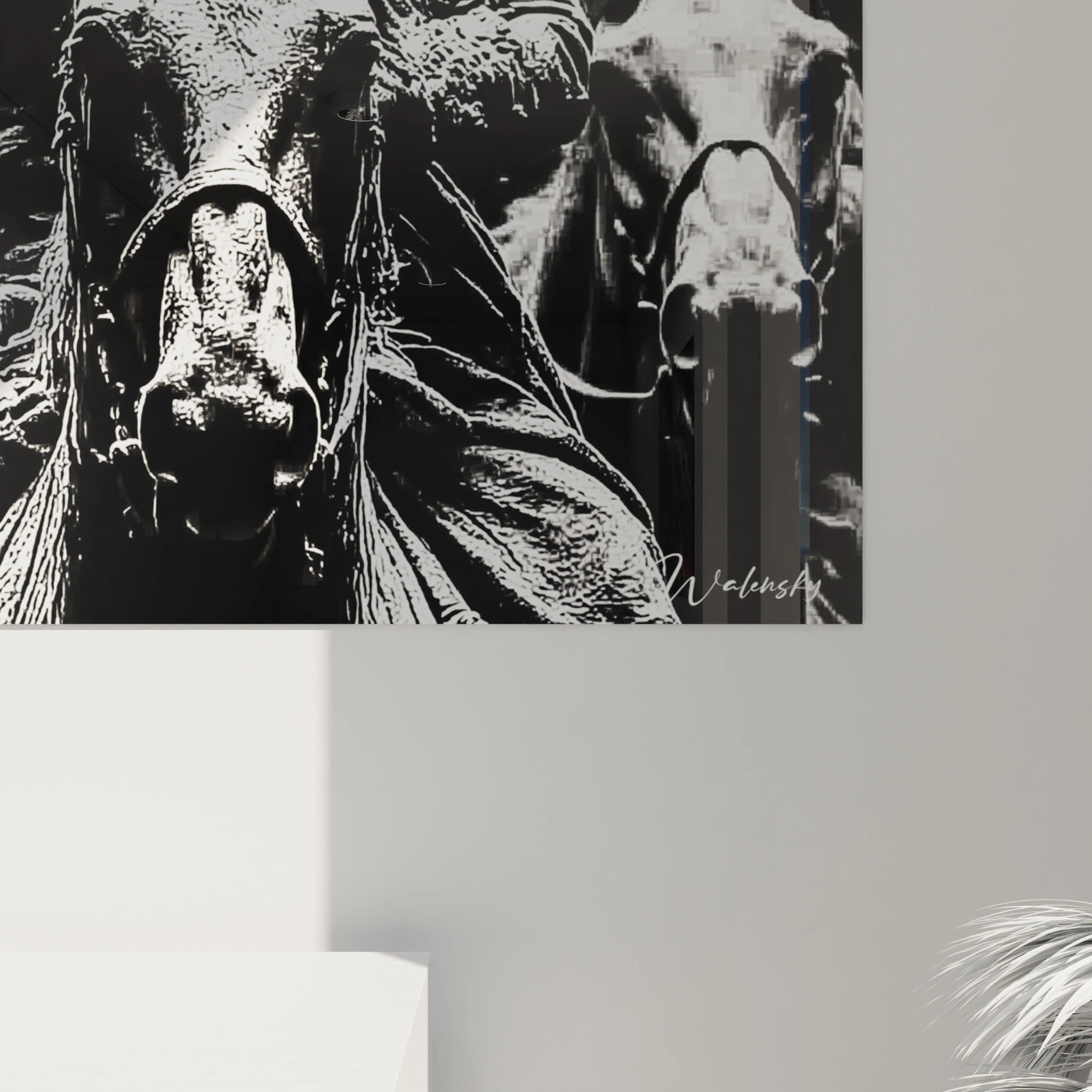 Gesamtansicht Napoleon Wandbild zu Pferd mit Generalen schwarz-weiß historische Wandkunst