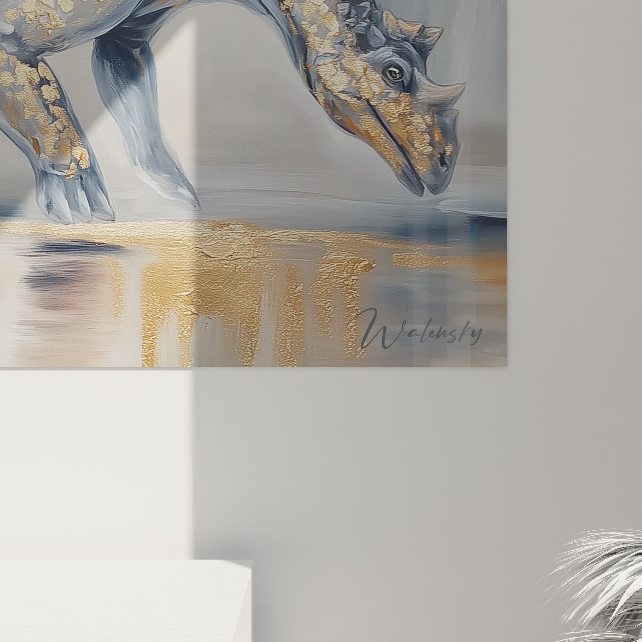 Gesamtansicht des Scutosaurus Wandbildes mit Spiegelung und harmonischer Farbkomposition