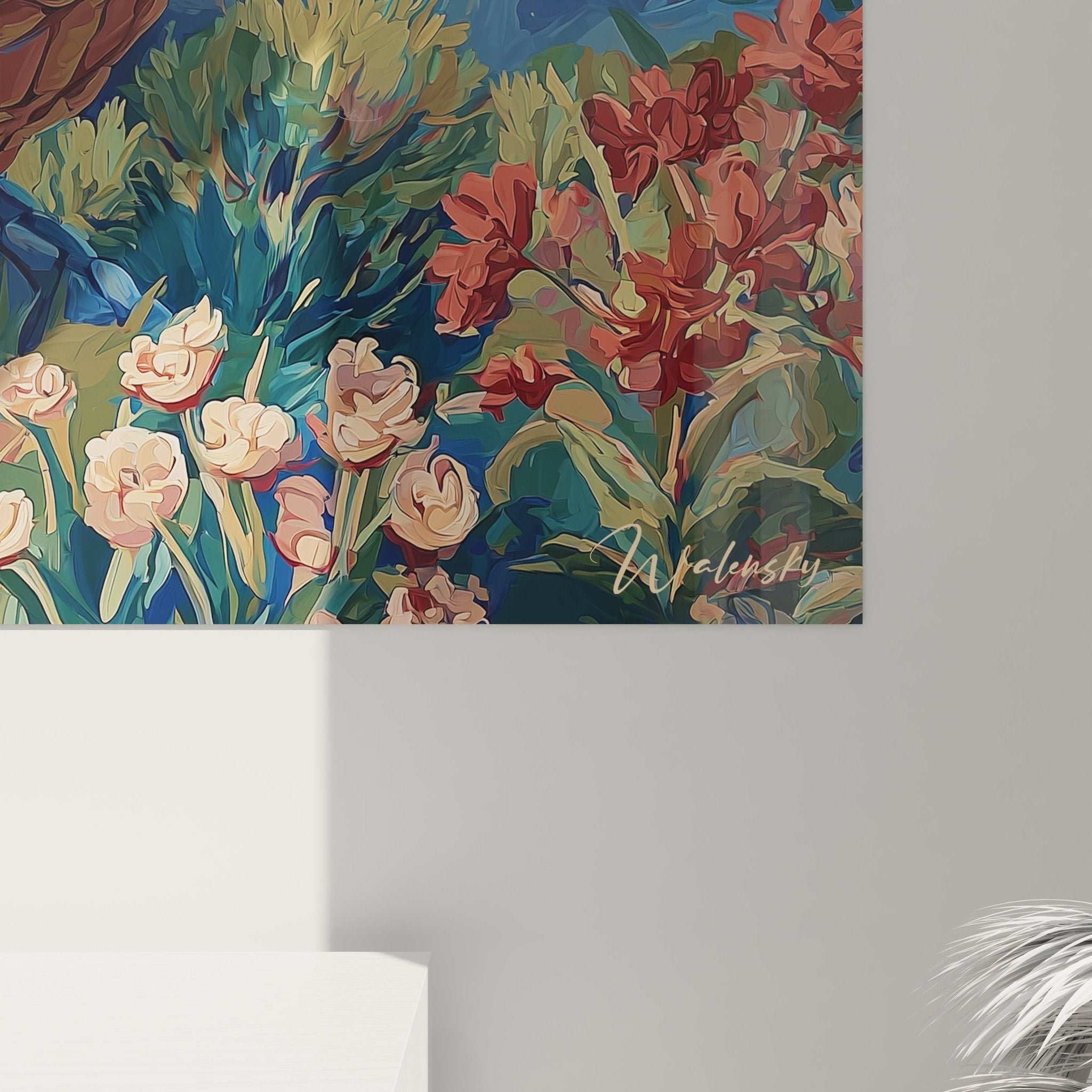 Gesamtansicht des Scutosaurus Wandbildes mit prähistorischer Landschaft und dramatischem Himmel