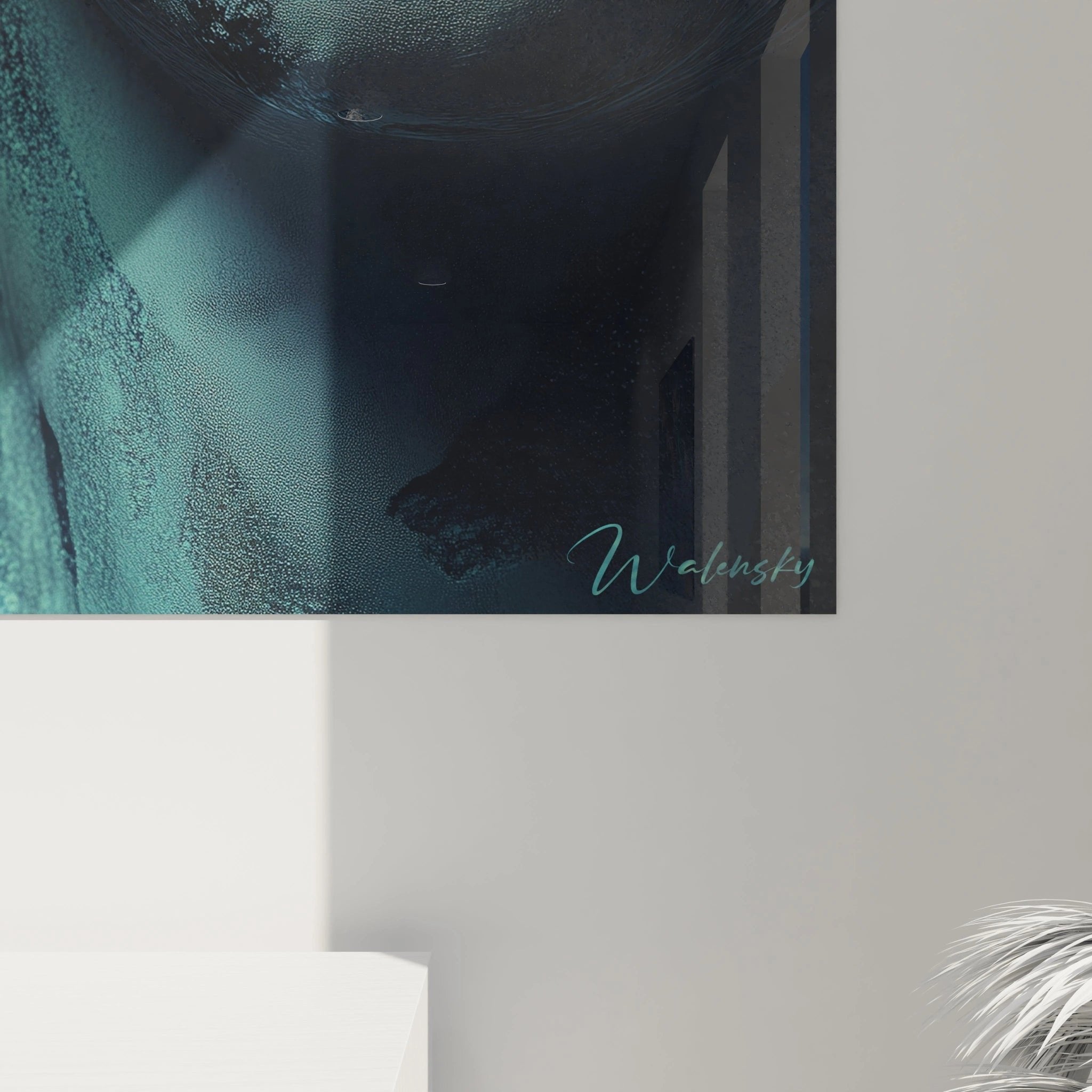 Gesamtansicht Statue Wandbild mit modernen Farbakzenten, komplette Kunstwerk-Darstellung