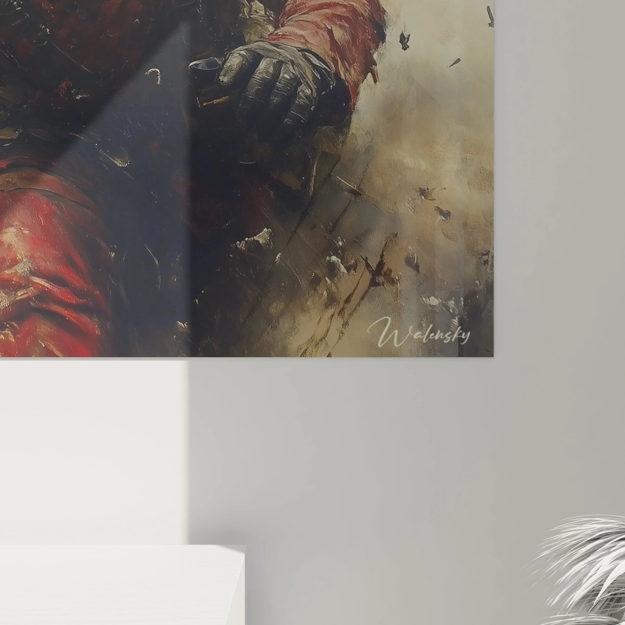 Gesamtansicht dramatisches Wandbild Schützengraben Szene mit Soldat im Ersten Weltkrieg