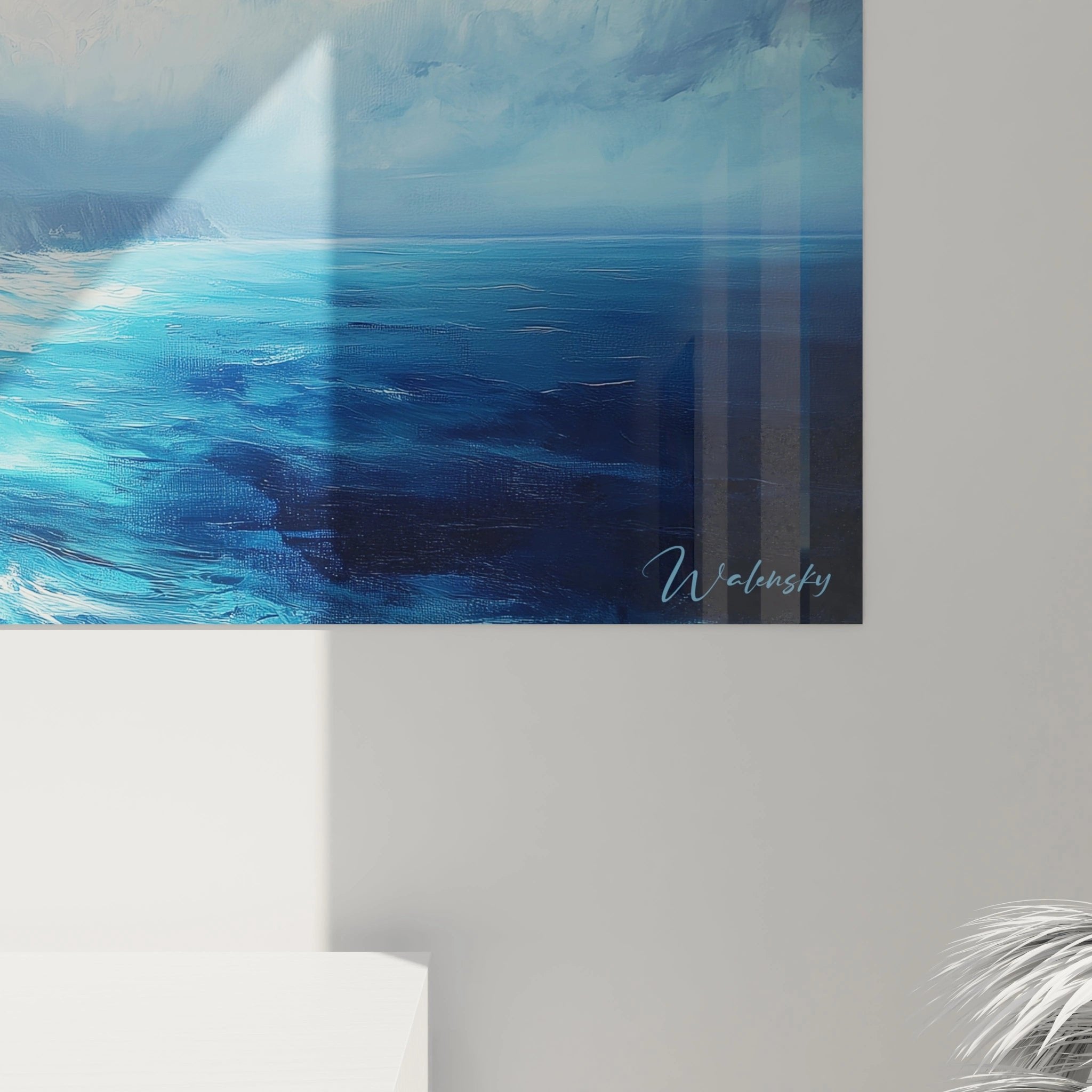 Gesamtansicht Wandbild dramatische Küstenlandschaft - panoramische Darstellung von Meeresklippen und Sturm