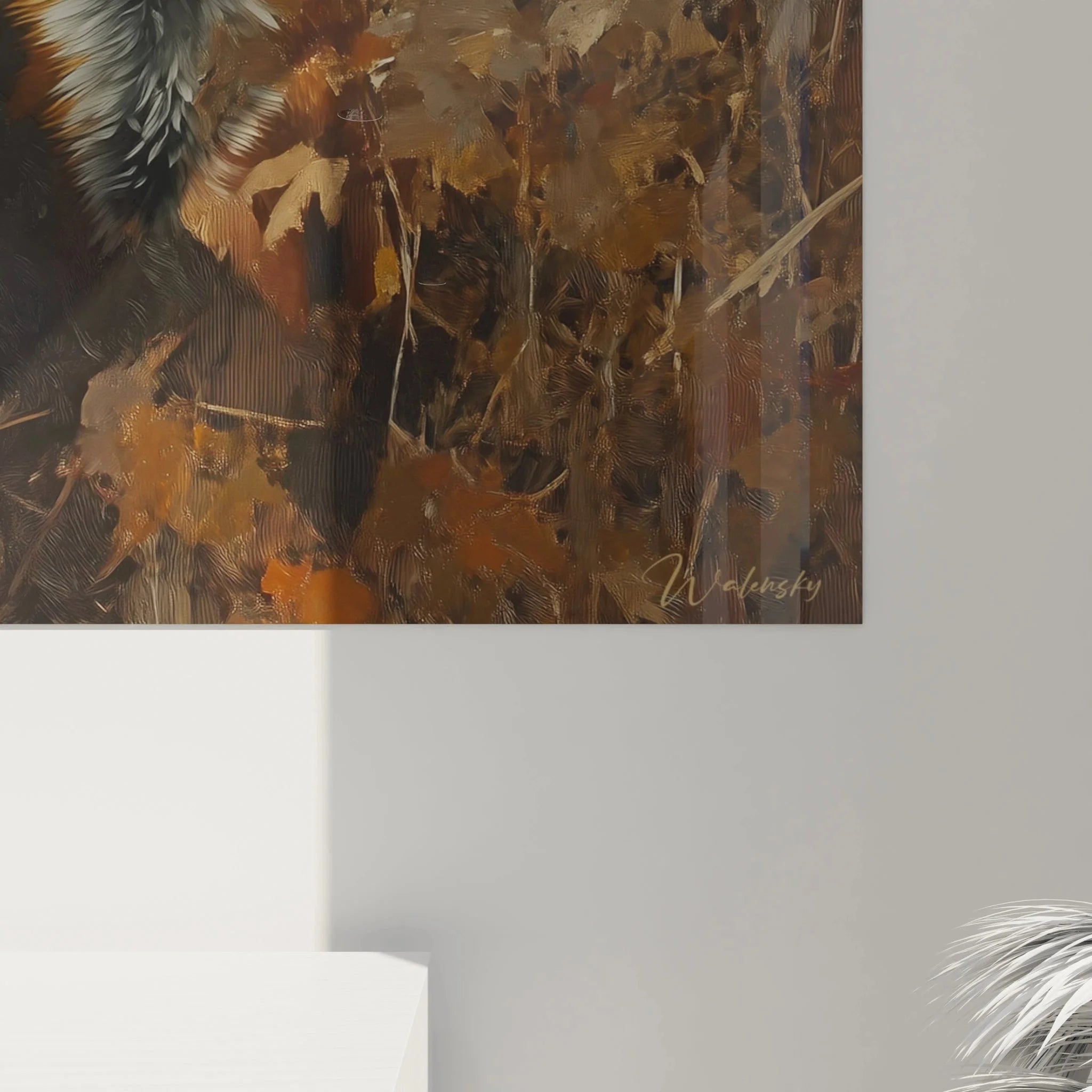 Gesamtansicht Fuchs Leinwandbild mit natürlicher Waldszene und warmer Farbpalette