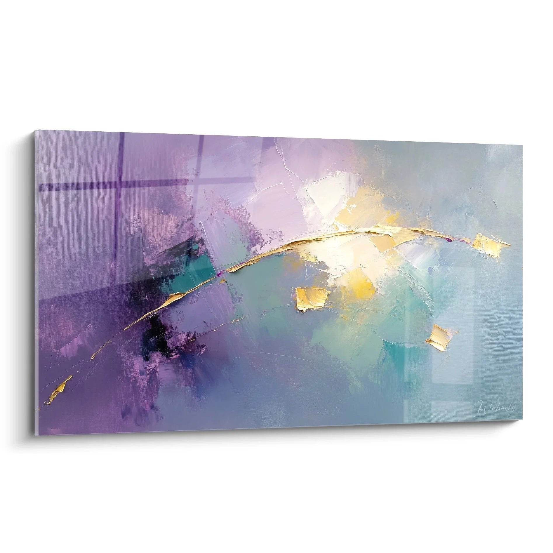 Wandbild abstrakte Komposition Gold Lila Malerei-Optik moderne Wandkunst XXL Format