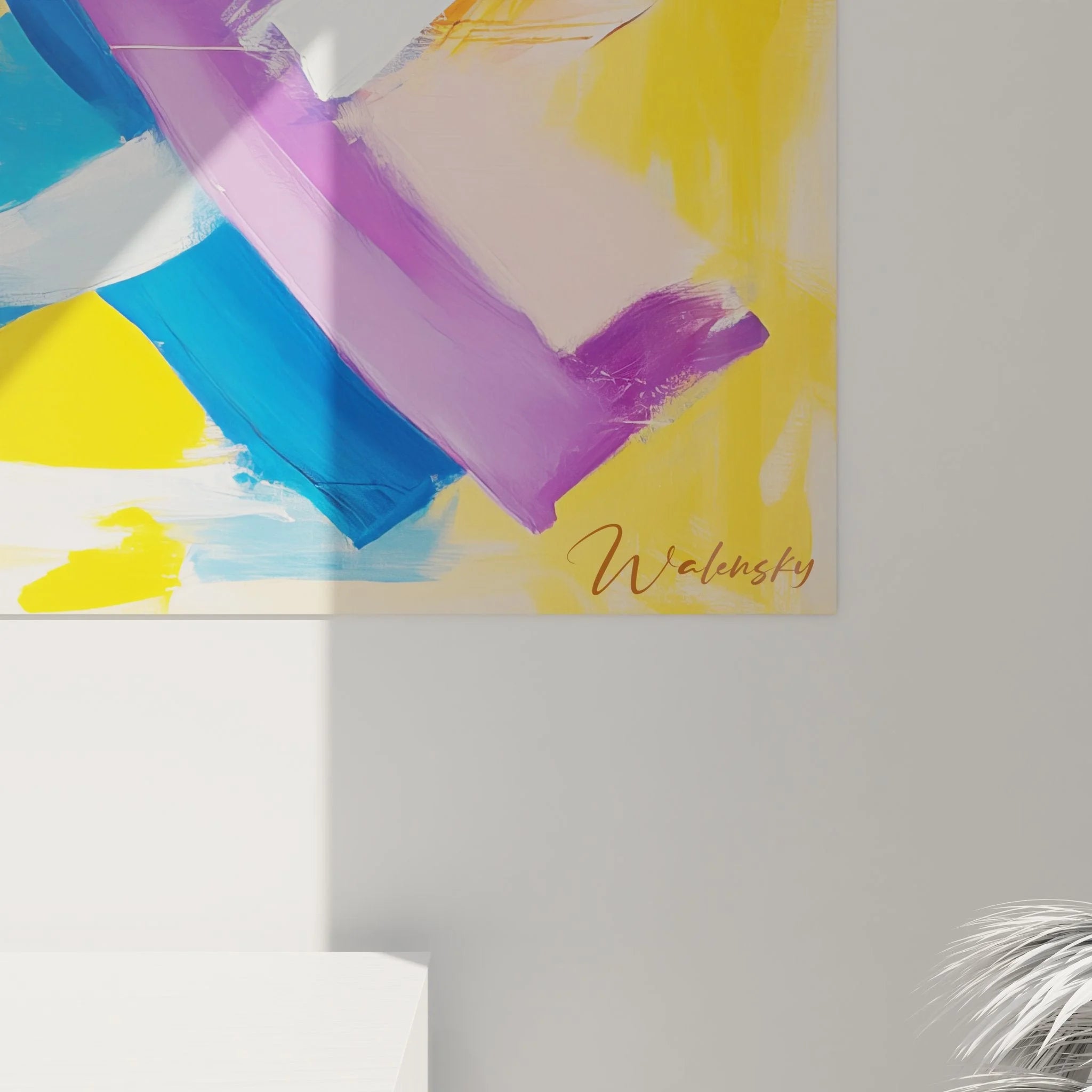 Gesamtansicht des modernen abstrakten Wandbildes in leuchtenden Farben