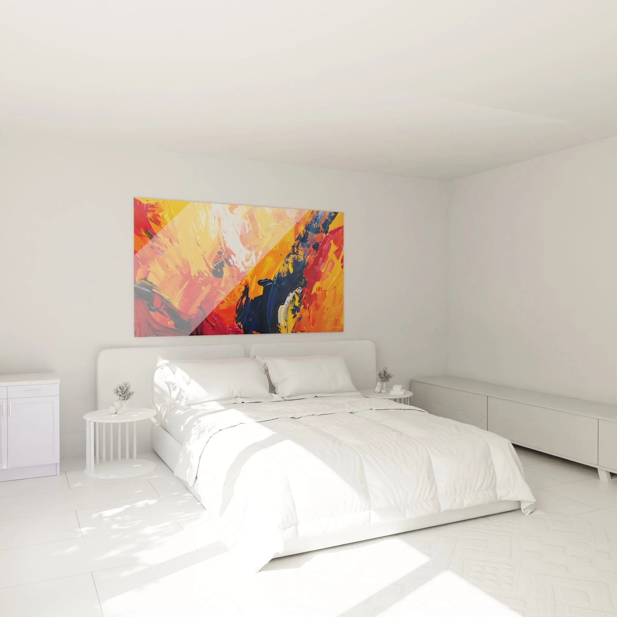 Wandbild abstrakte Farbexplosion als moderne Schlafzimmer Dekoration - Malerei-Optik XXL