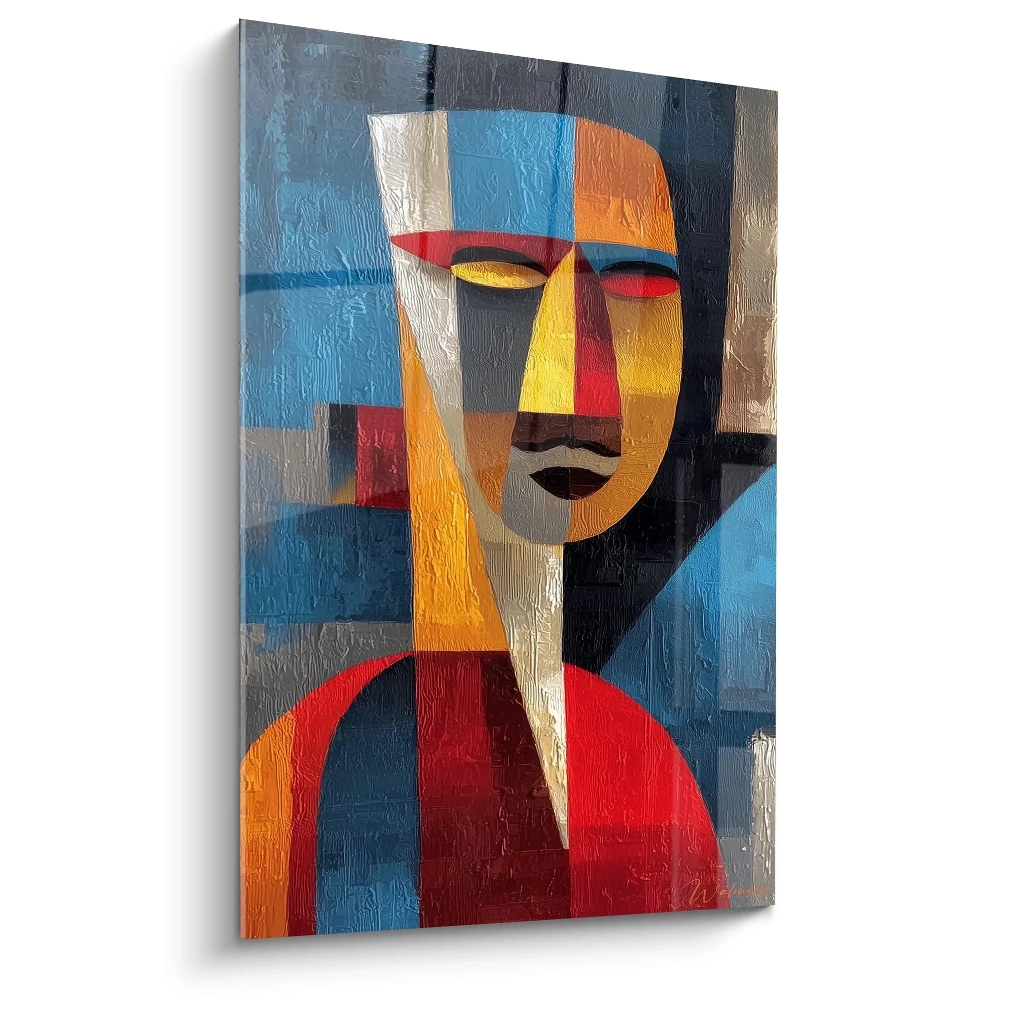 Wandbild abstrakte afrikanische Maske in kubistischem Stil mit bunten geometrischen Formen